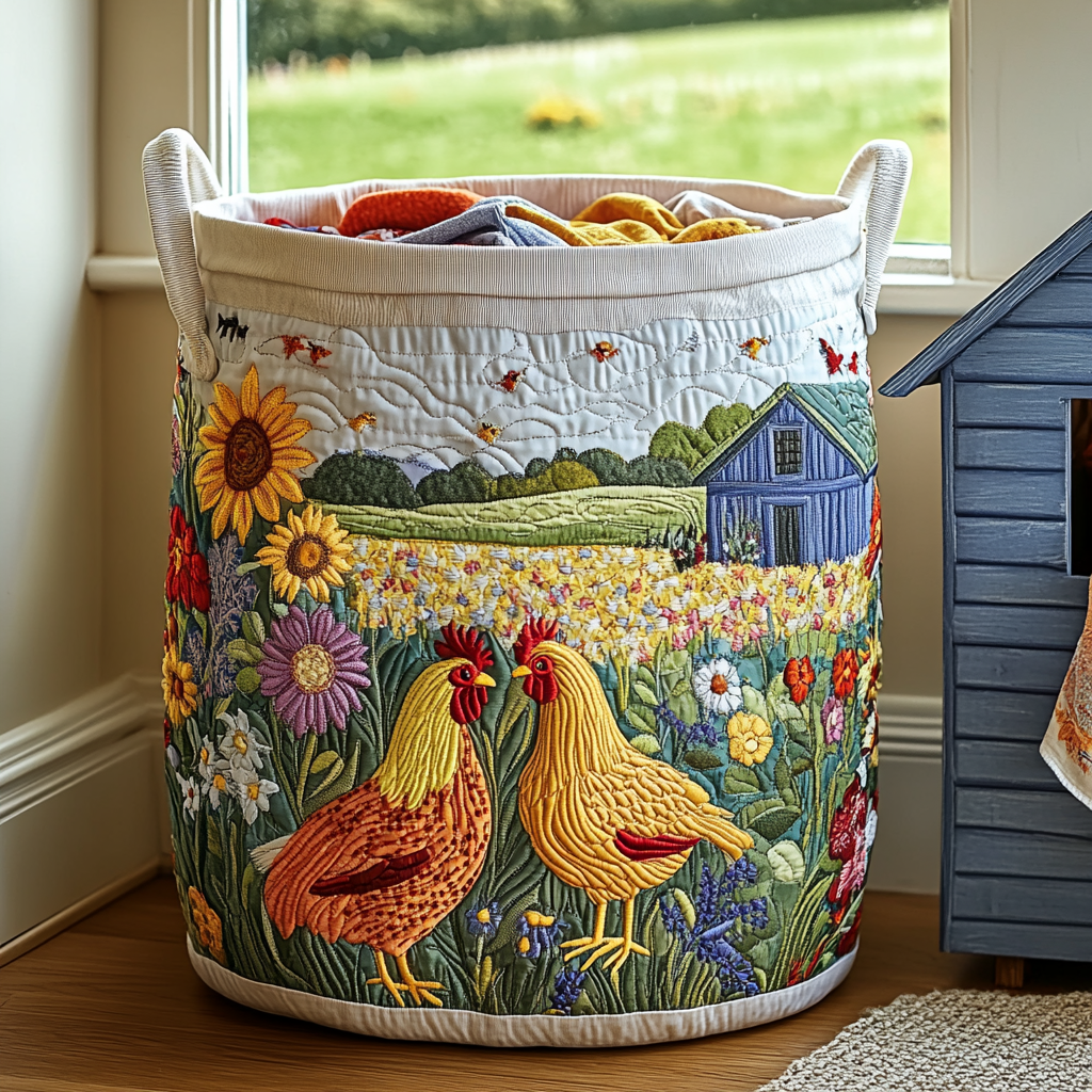 Chicken Field Quilted Laundry Basket NCU0DDK965