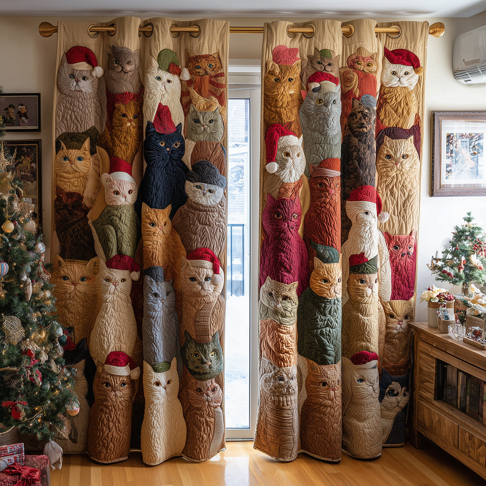 Christmas Cat Cottage Quilted Curtains NCU0TH3809