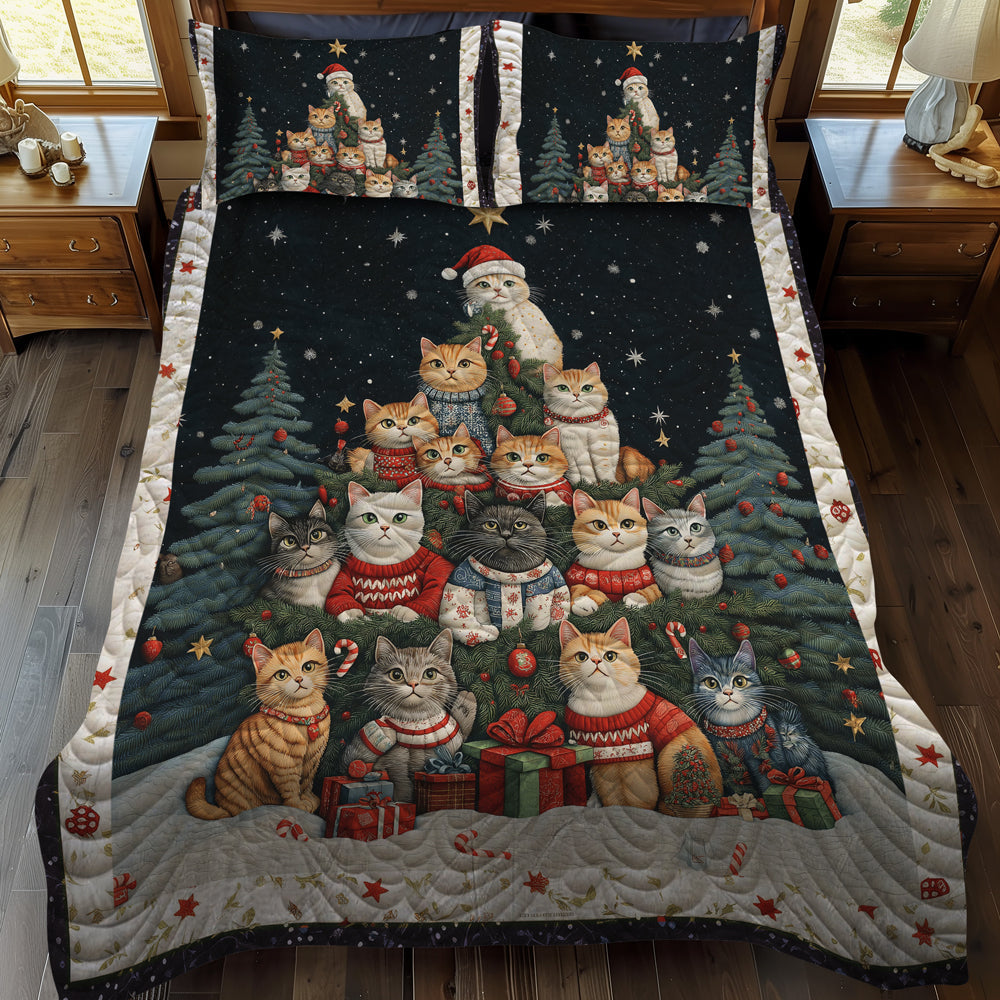 Christmas Cat Tree 3-Piece Quilted Bedding Set NCU0TL1748