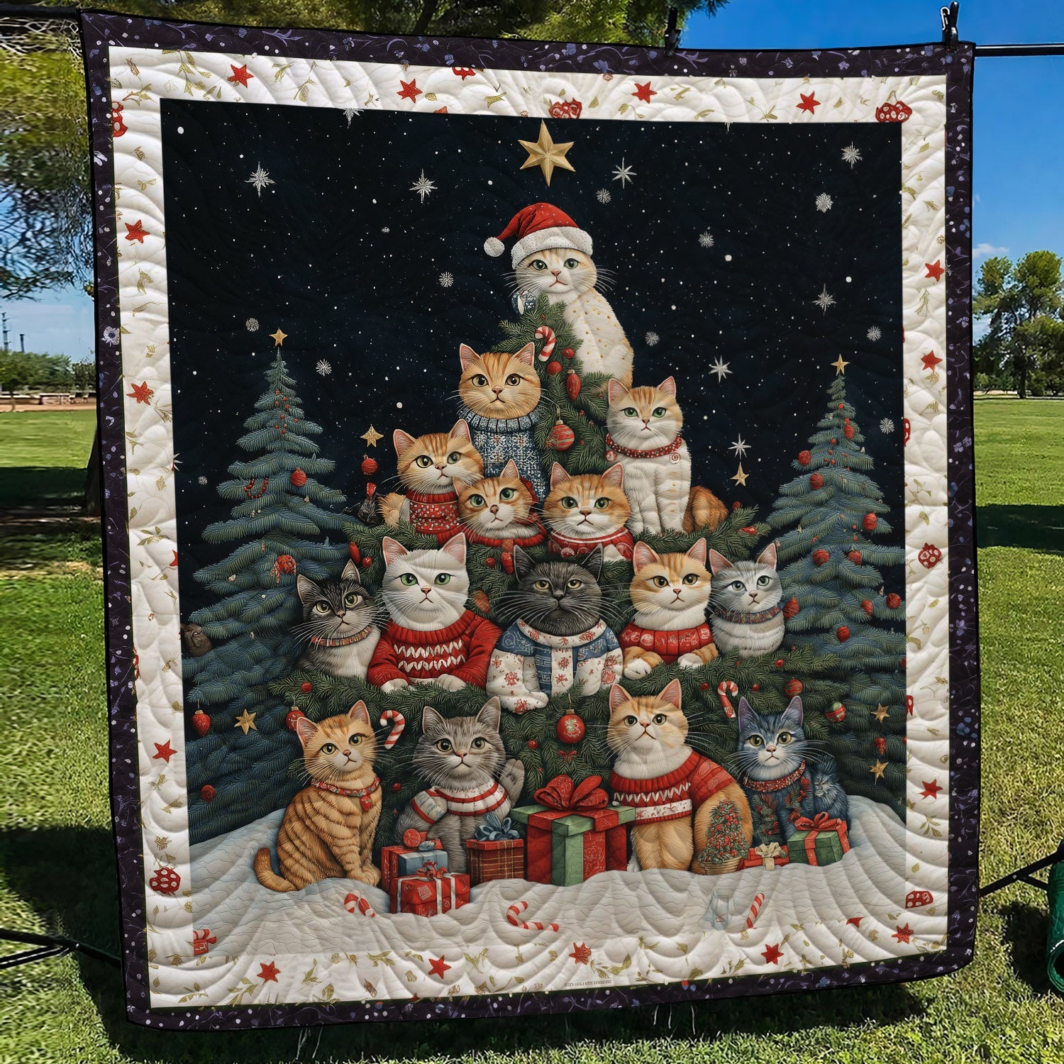 Christmas Cat Tree Quilted Blanket NCU0TL1676