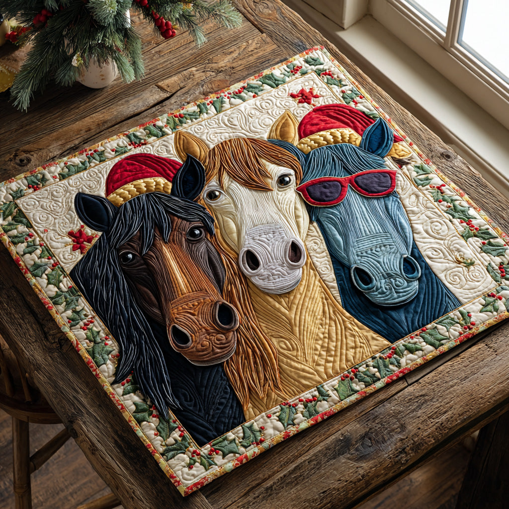 Christmas Horse Quilted Table Topper NCU0DV949