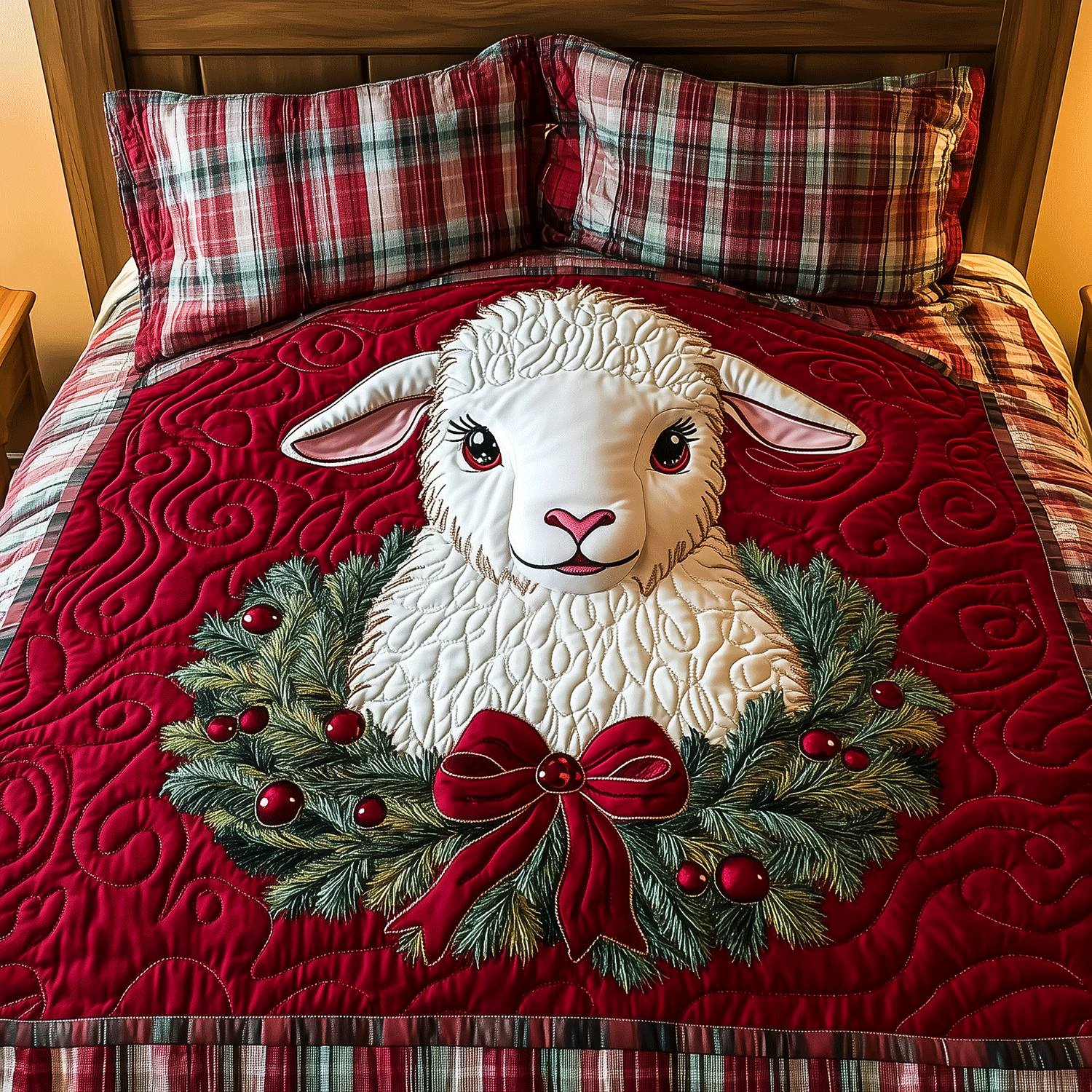 Christmas Lamb Snuggle 3-Piece Quilted Bedding Set NCU0TH2206