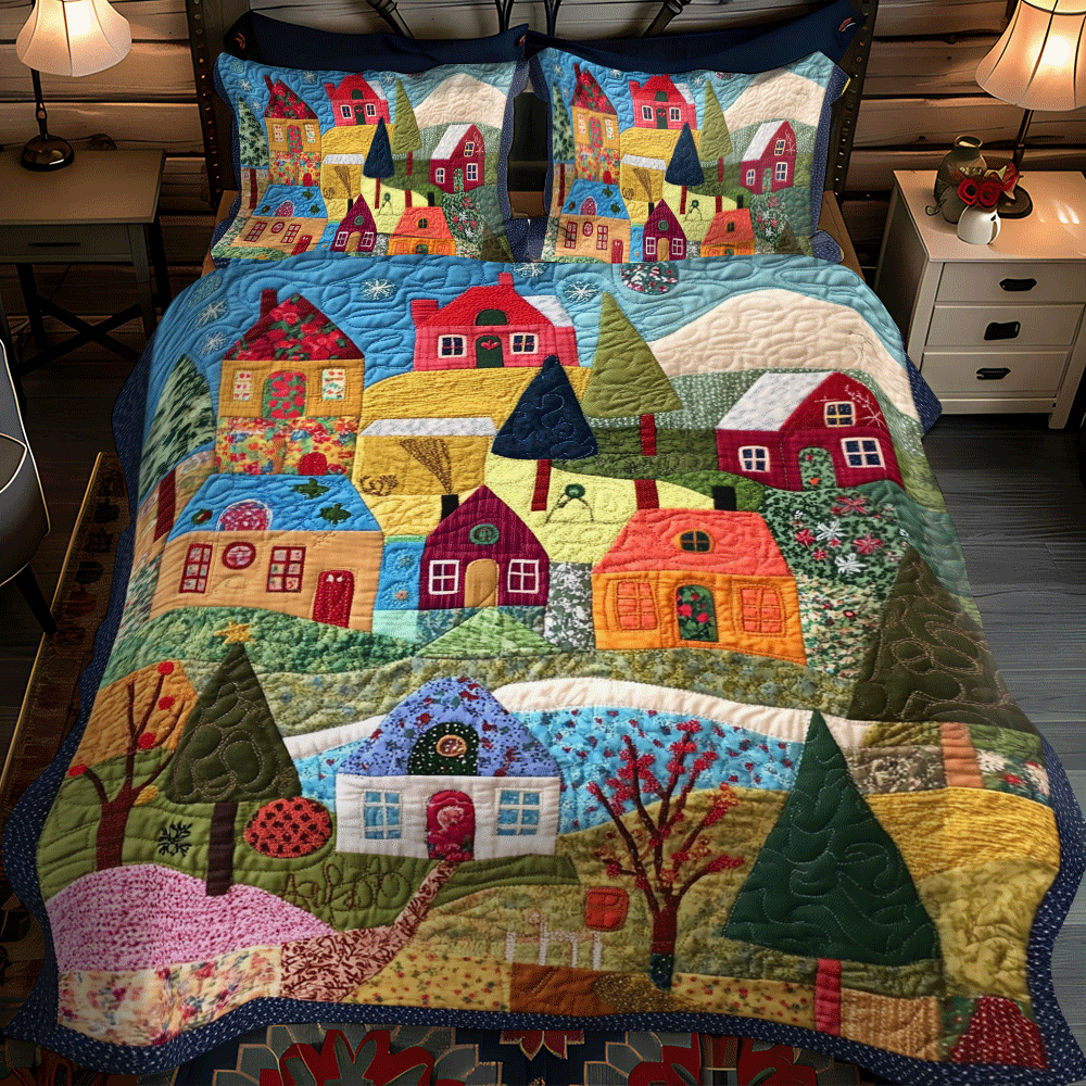 Christmas Tree Delight 3-Piece Quilted Bedding Set NCU0PD752