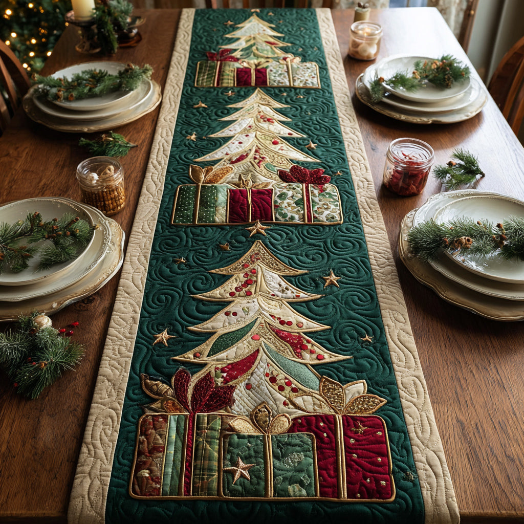 Christmas Tree Gifts Quilted Table Runner NCU0HNH394