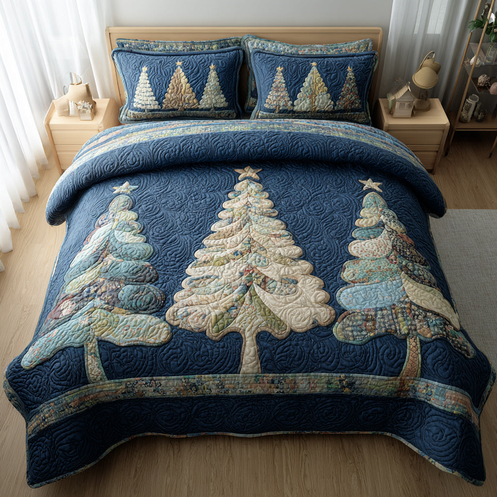Christmas Tree Night 3-Piece Quilted Bedding Set NCU0HNH391