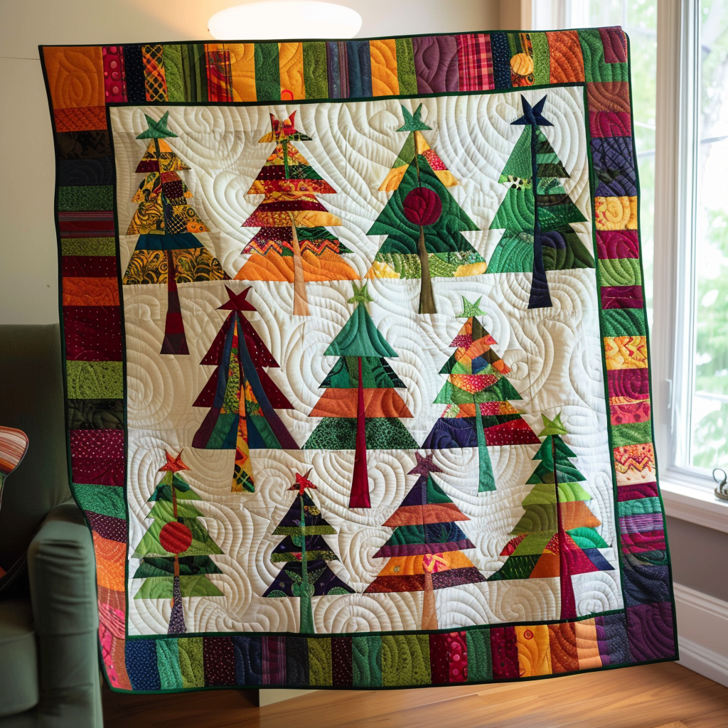 Christmas Tree Patchwork Quilted Blanket NCU0PD306