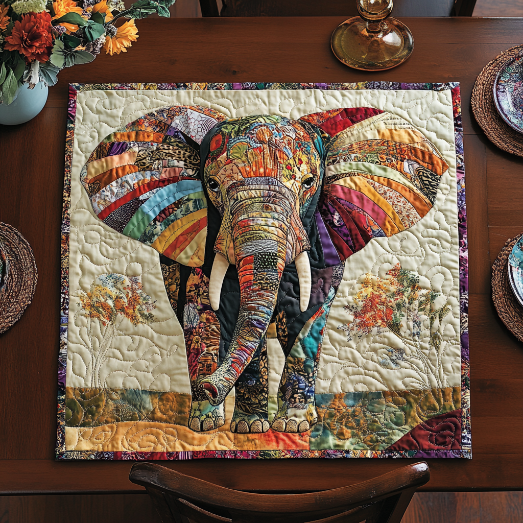Classic Elephant Quilted Table Topper NCU0DDK546