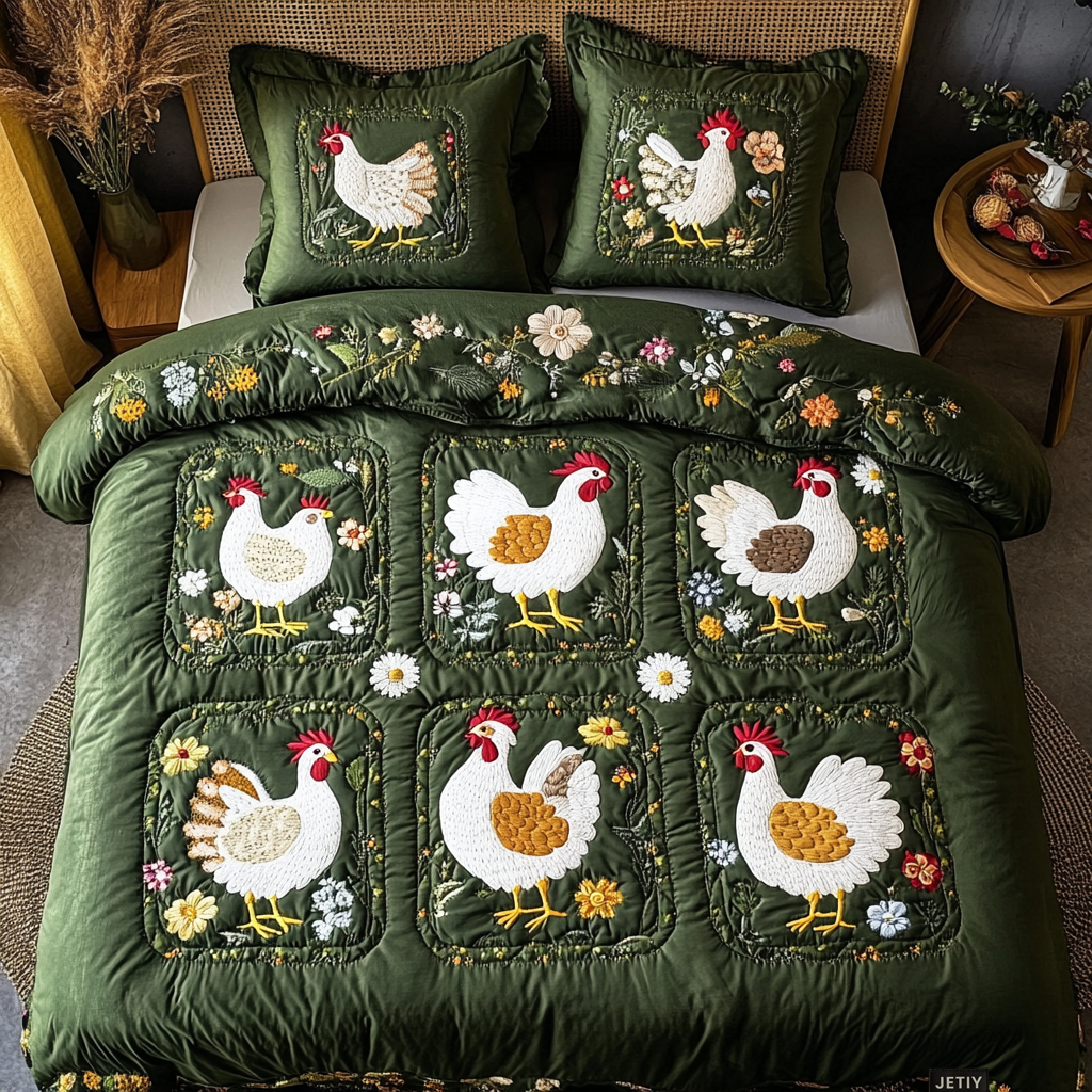 Cluck And Charm 3-Piece Quilted Bedding Set NCU0DK2344