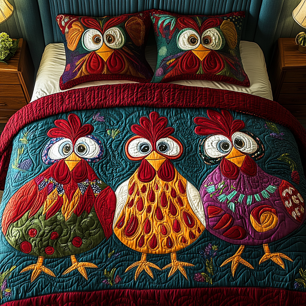 Cluck Cluster 3-Piece Quilted Bedding Set NCU0VH749