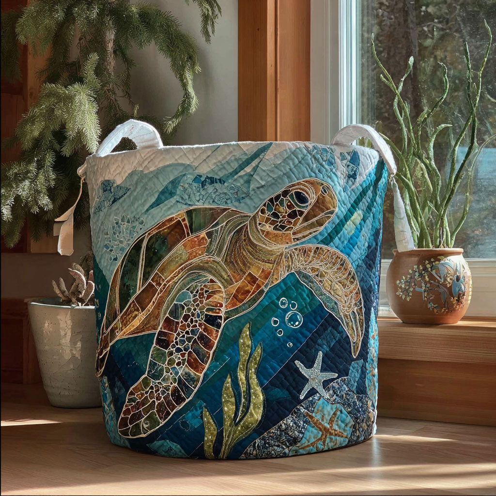 Coastal Calm Turtle Quilted Laundry Basket NCU0PTT2663