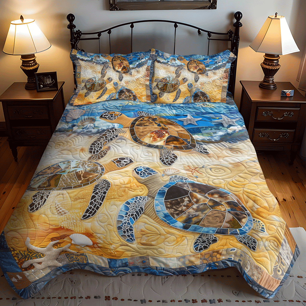 Coastal Crawl 3-Piece Quilted Bedding Set NCU0TH1340