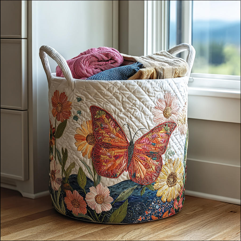 Butterfly Quilted Laundry Basket NCU0QN020