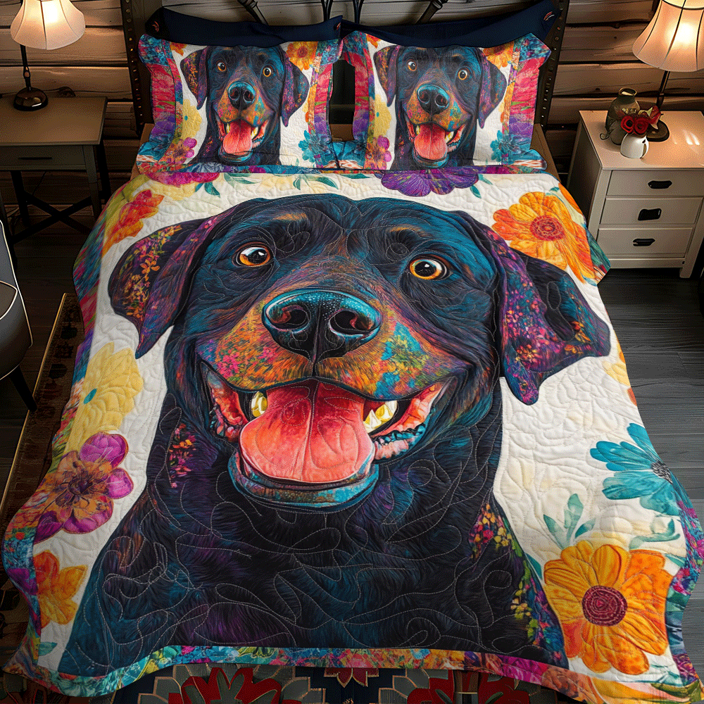 Colorful Adorable Labrador 3-Piece Quilted Bedding Set NCU0PD549
