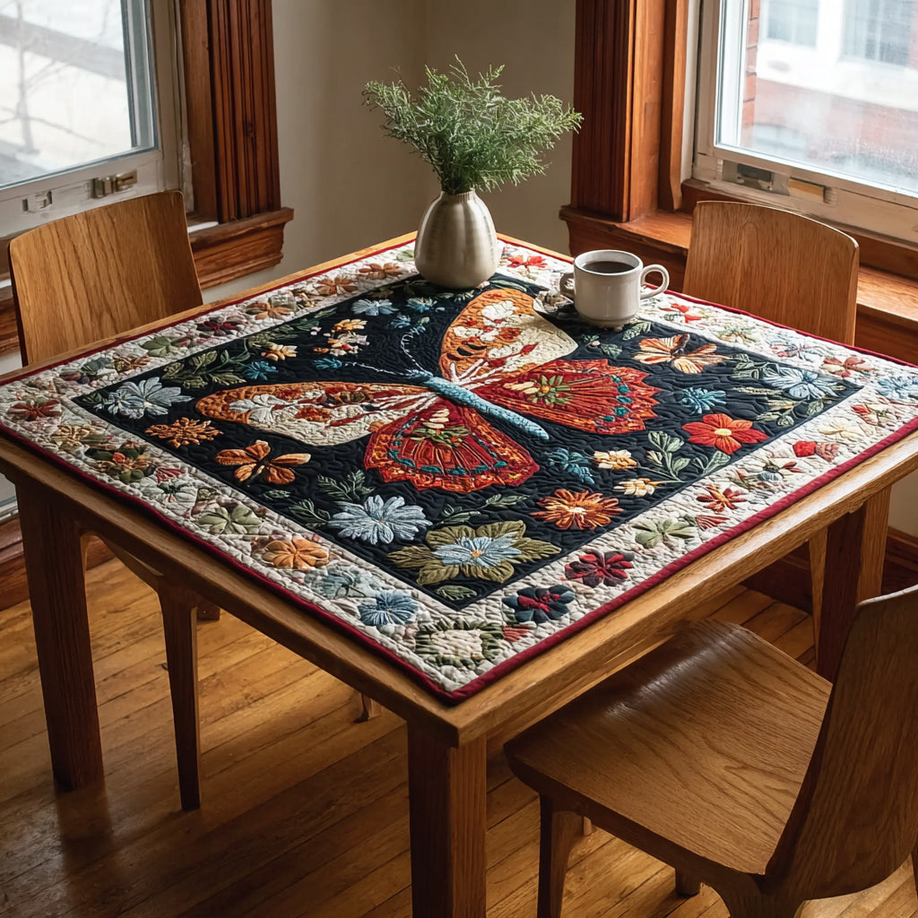 Colorful Butterfly Frame Quilted Table Topper NCU0HNH045
