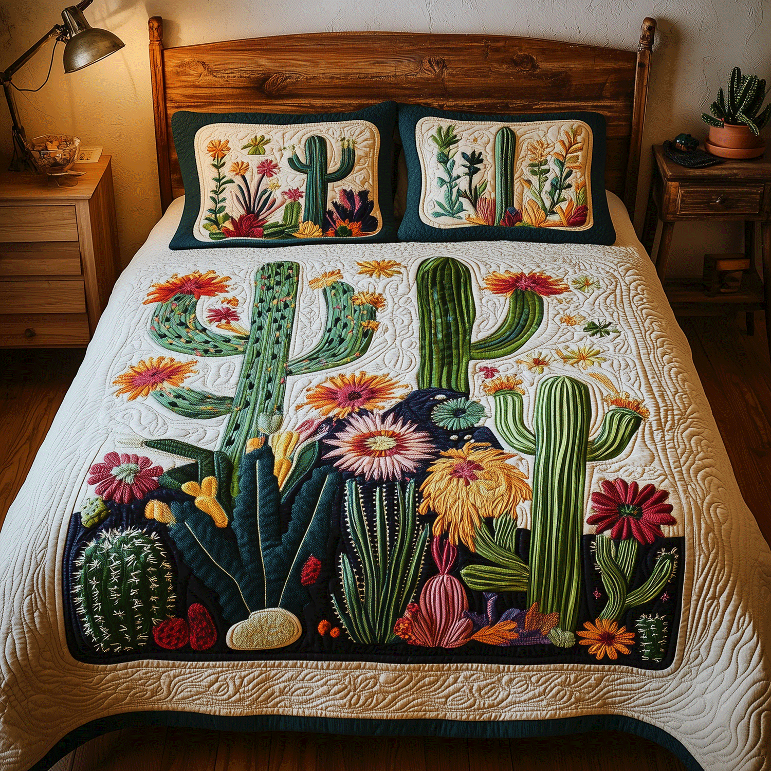 Colorful Cactus 3-Piece Quilted Bedding Set NCU0TH2078