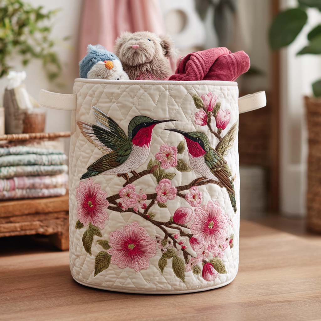 Colorful Hummingbird Flight Quilted Laundry Basket NCU0NNT1410
