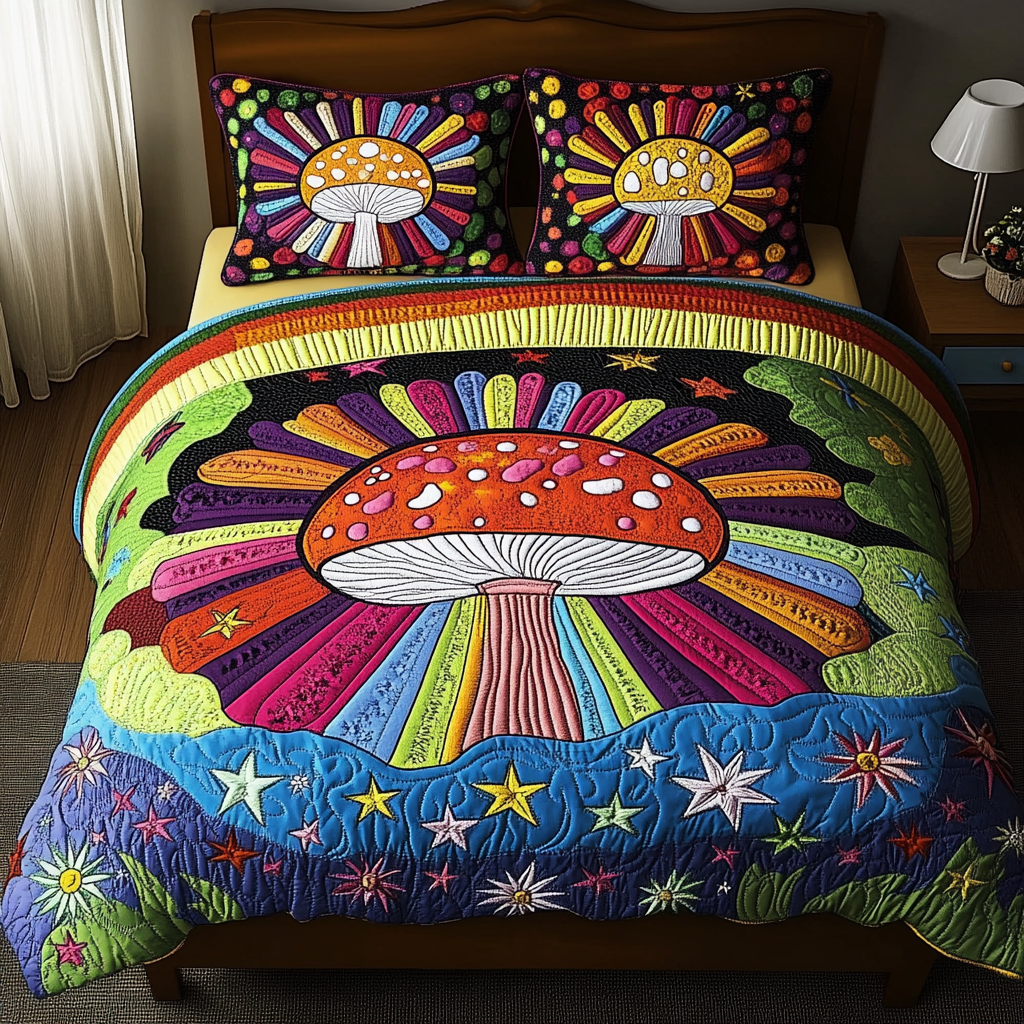 Colorful Mushrooms 3-Piece Quilted Bedding Set NCU0PVL096