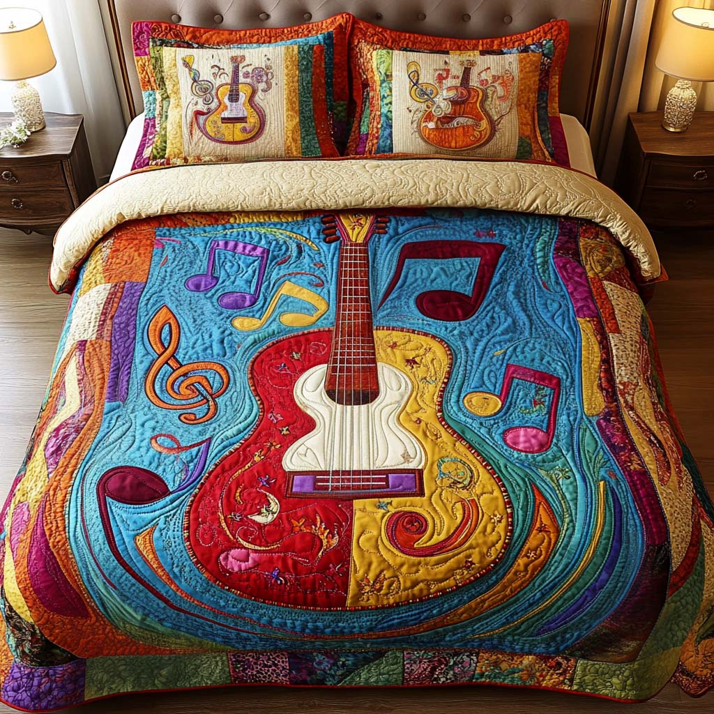 Colorful Notes 3-Piece Quilted Bedding Set NCU0NT2040