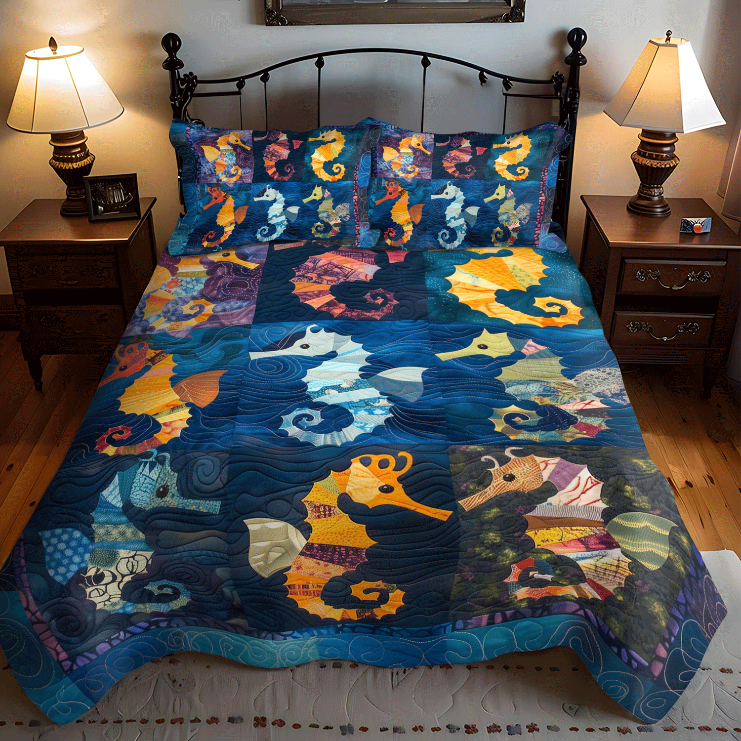Colorful Seahorses 3-Piece Quilted Bedding Set NCU0TH1259