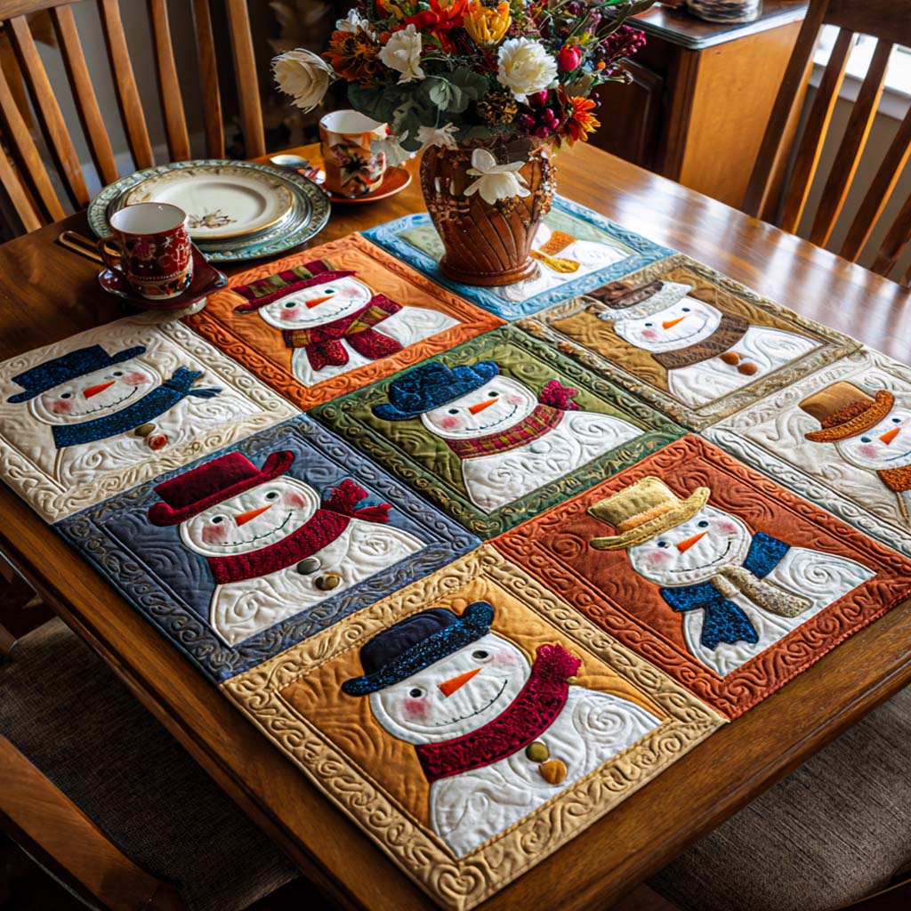 Colorful Snowmen Patch Quilted Table Topper NCU0NNT1522