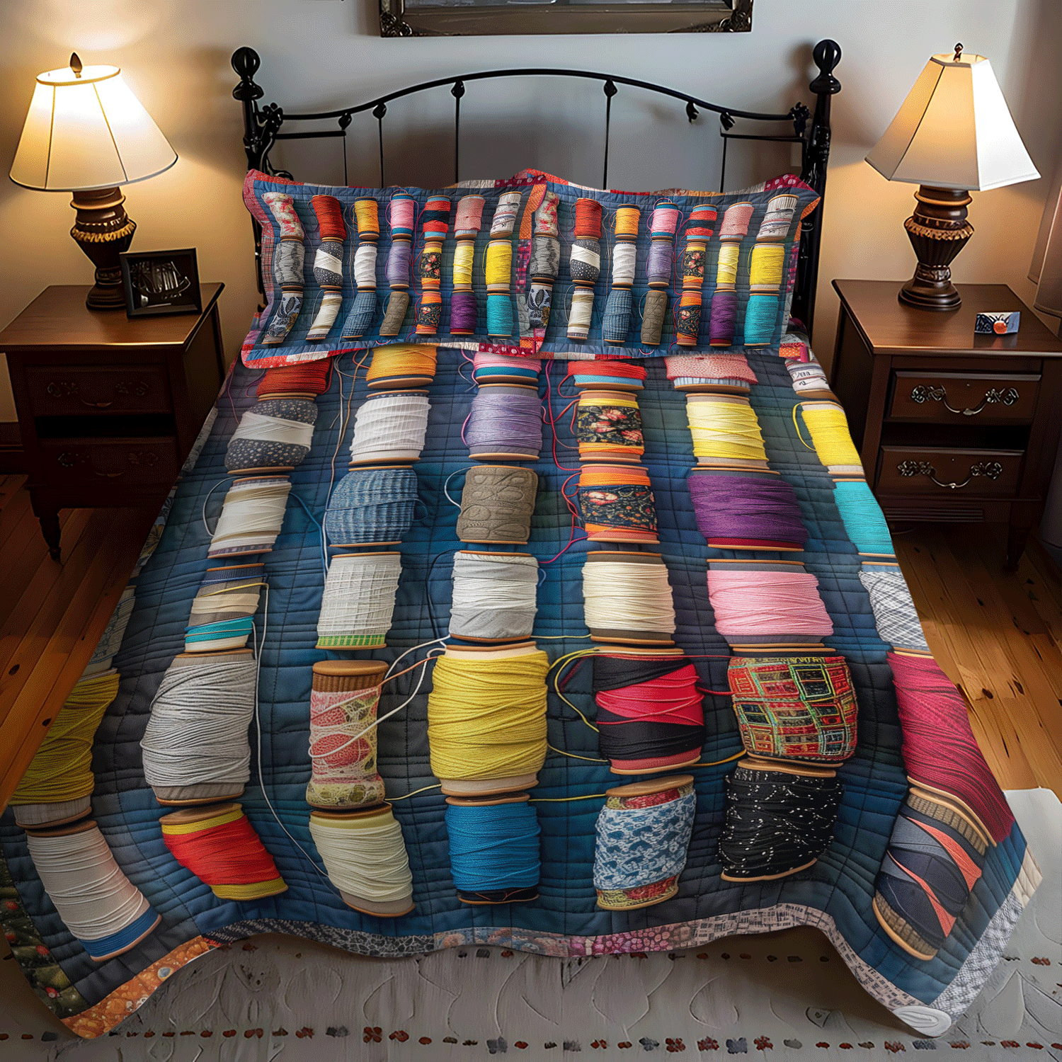 Colorful Spools 3-Piece Quilted Bedding Set NCU0TH1296