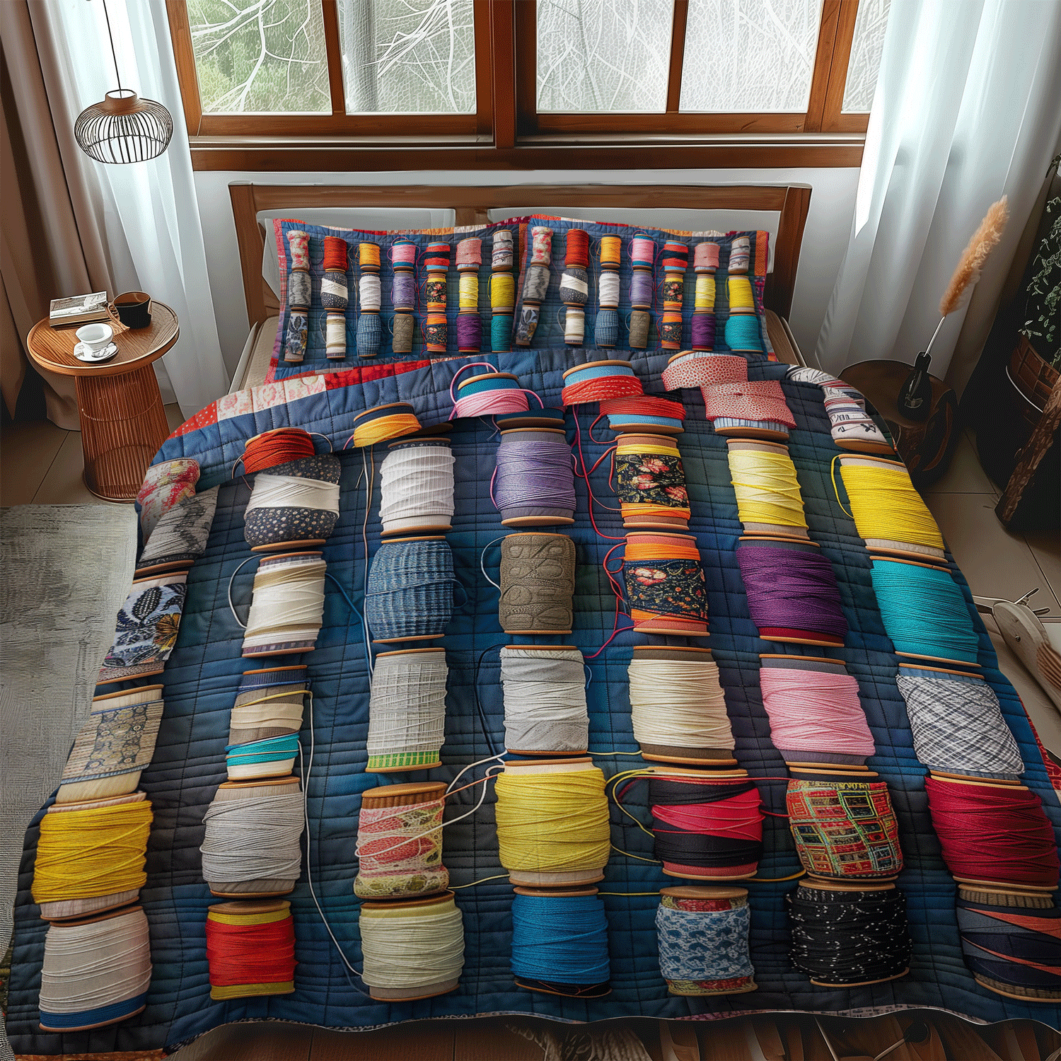 Colorful Spools 3-Piece Quilted Bedding Set NCU0TH1296