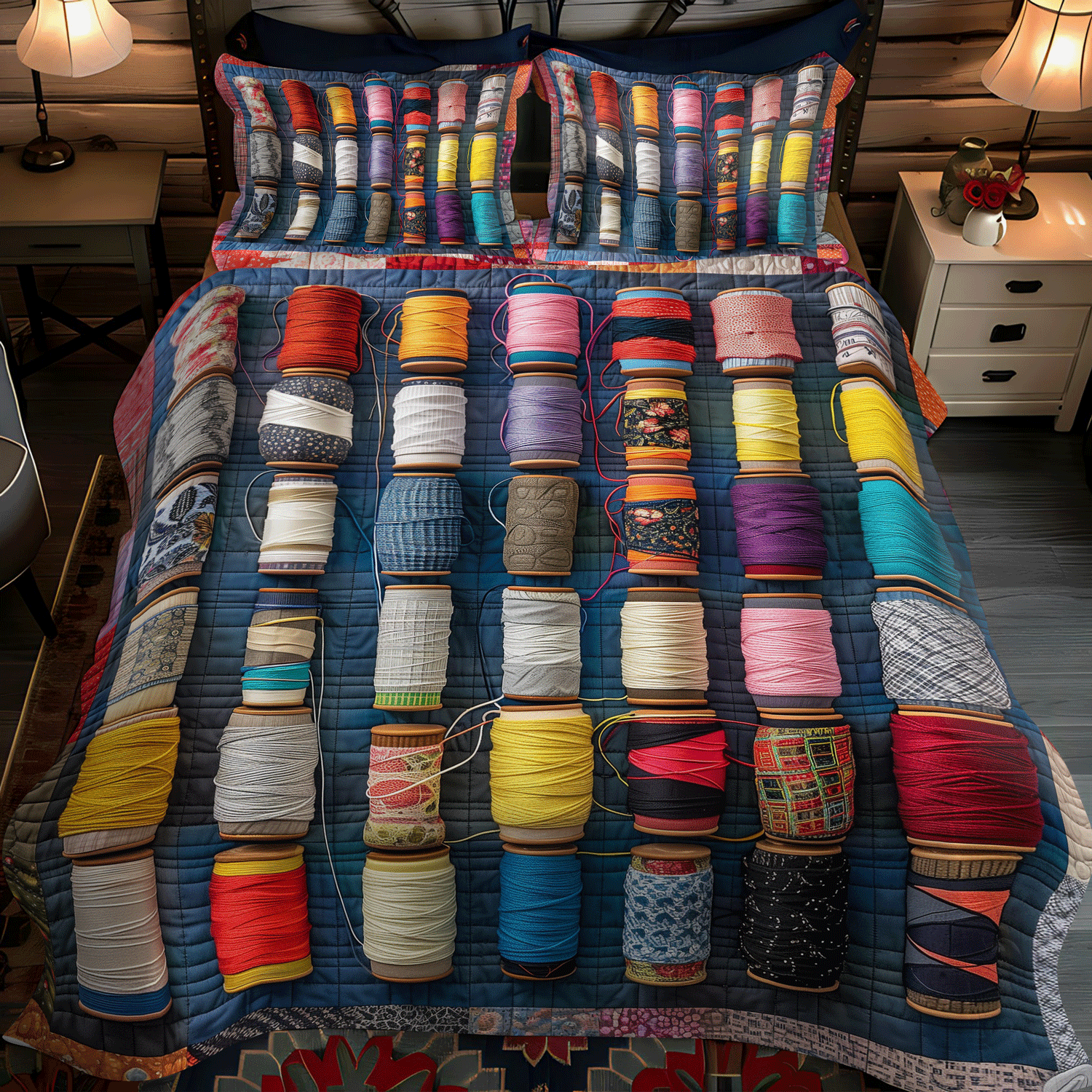 Colorful Spools 3-Piece Quilted Bedding Set NCU0TH1296