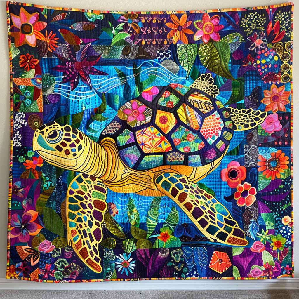 Colorful Turtles Quilted Blanket NCU0VL229