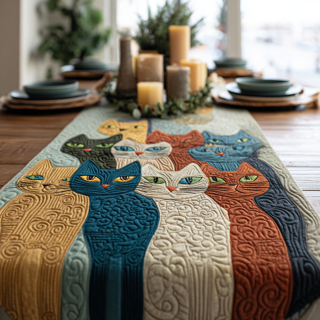 Colorful Whiskers Quilted Table Runner NCU0DV999