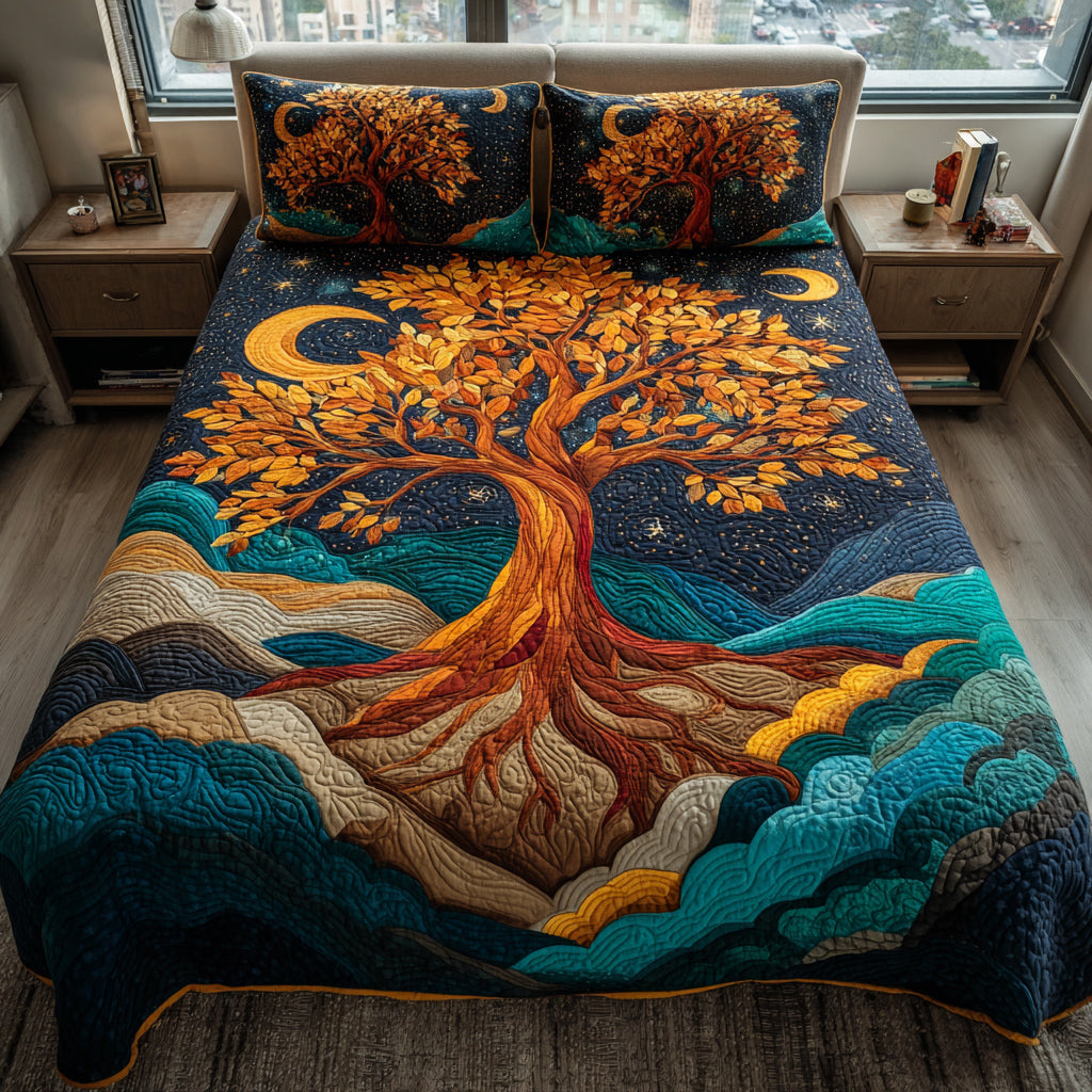 Cosmos Tree of Life 3-Piece Quilted Bedding Set NCU0HNH286