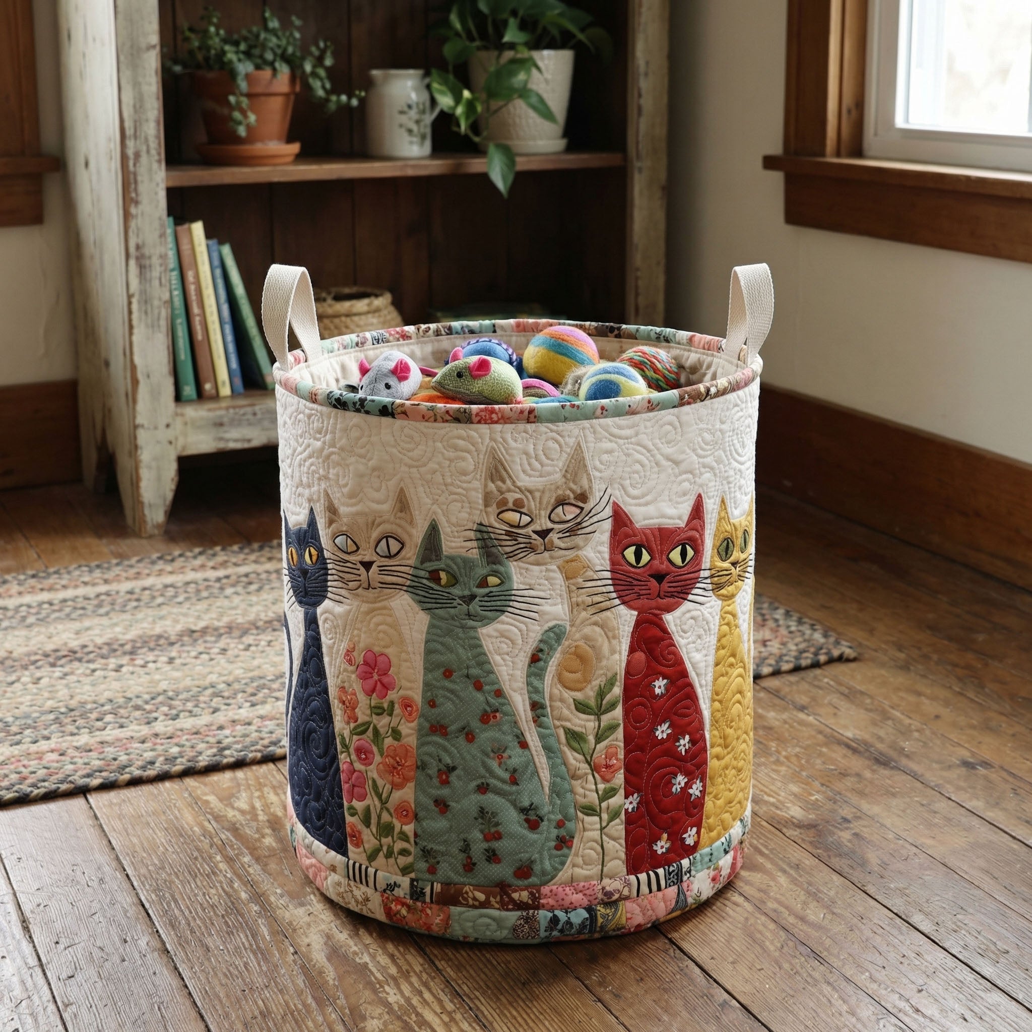 Cottage Cat Parade Quilted Laundry Basket NCU0PTT3036