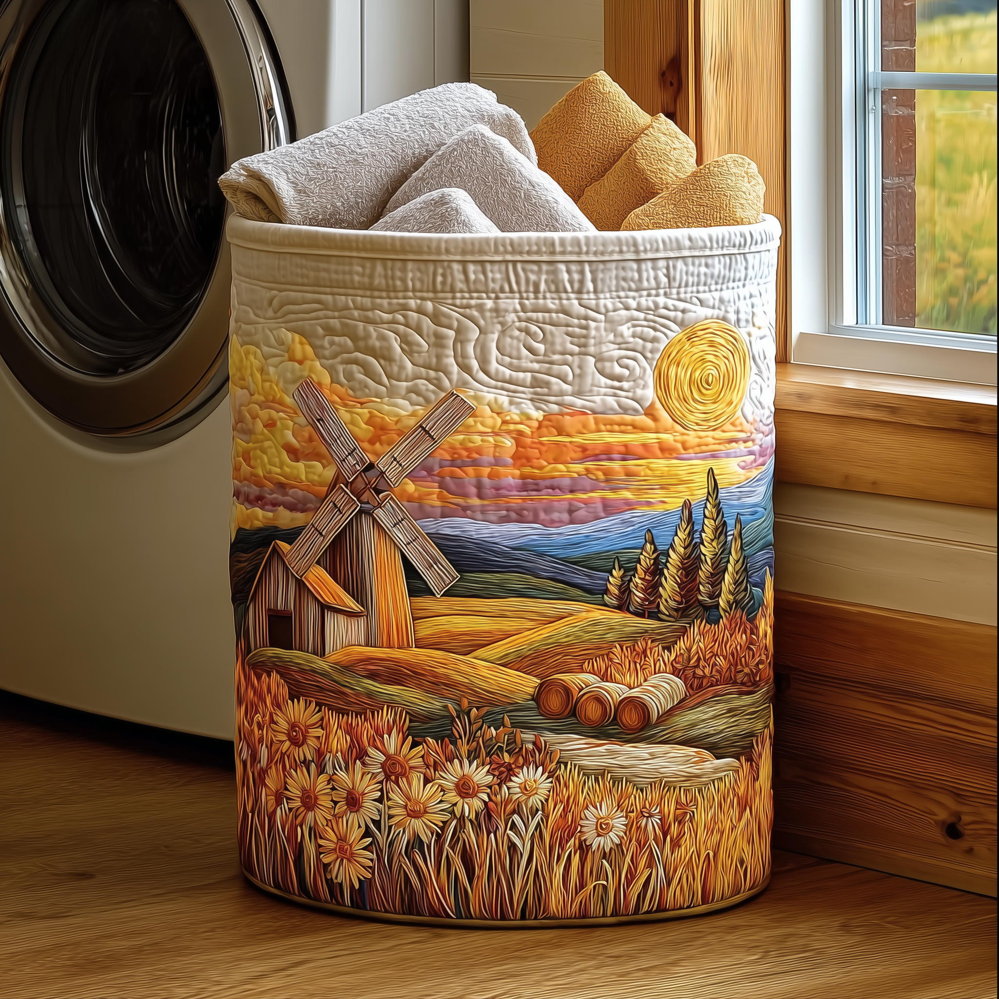 Countryside Sunset Quilted Laundry Basket NCU0TH2954