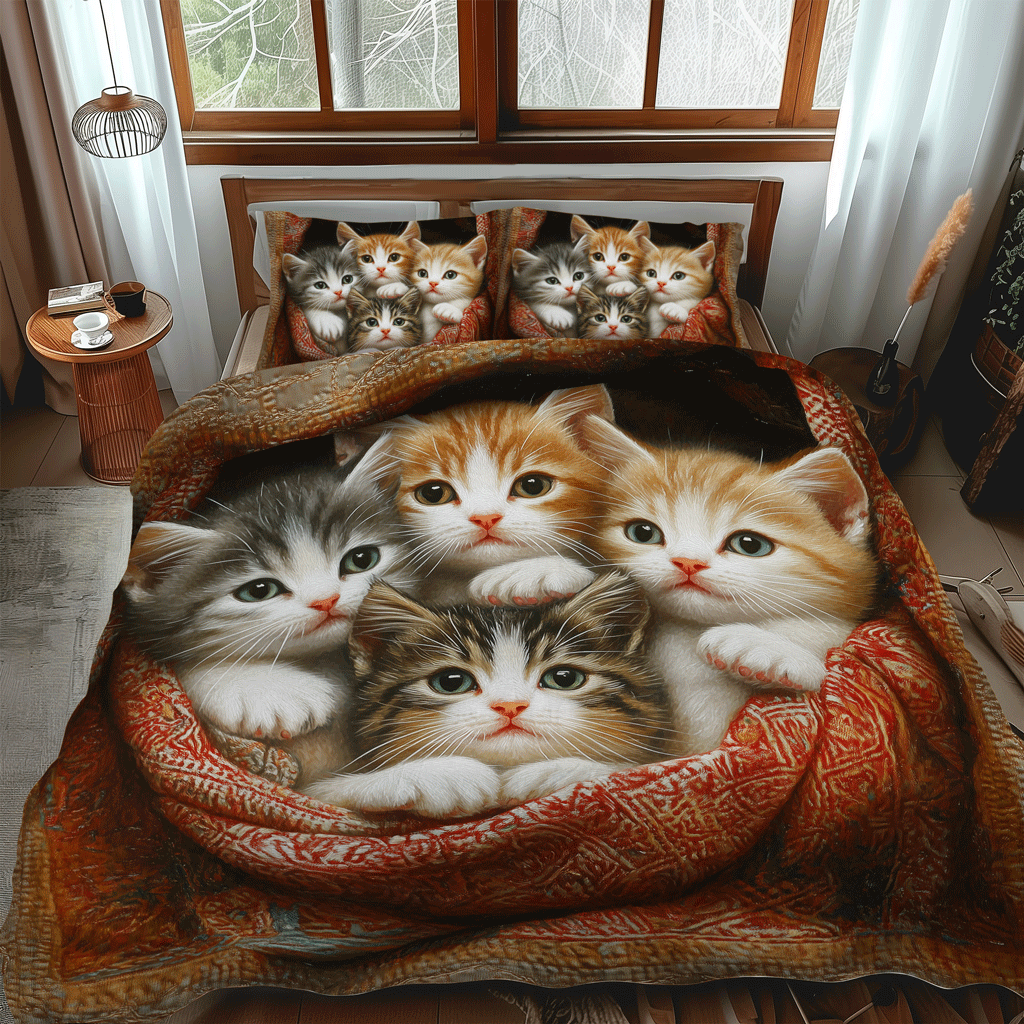 Cozy Cat 3-Piece Quilted Bedding Set NCU0TL1074