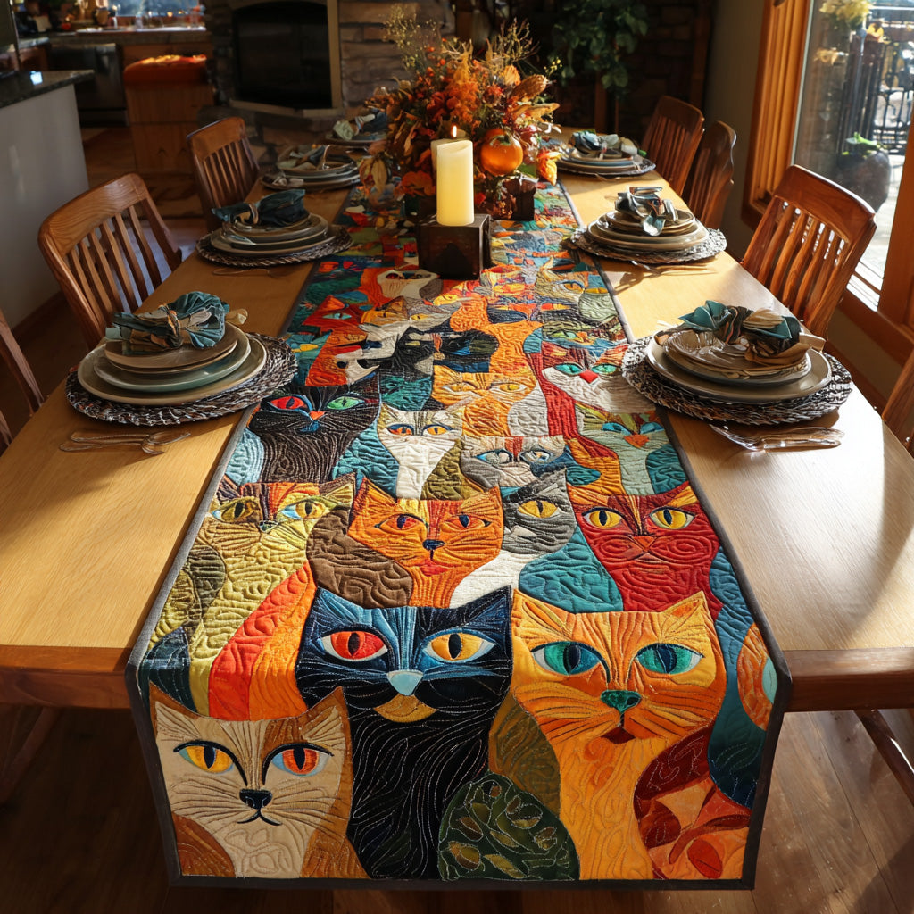 Cozy Cat Crowd Quilted Table Runner NCU0DV994