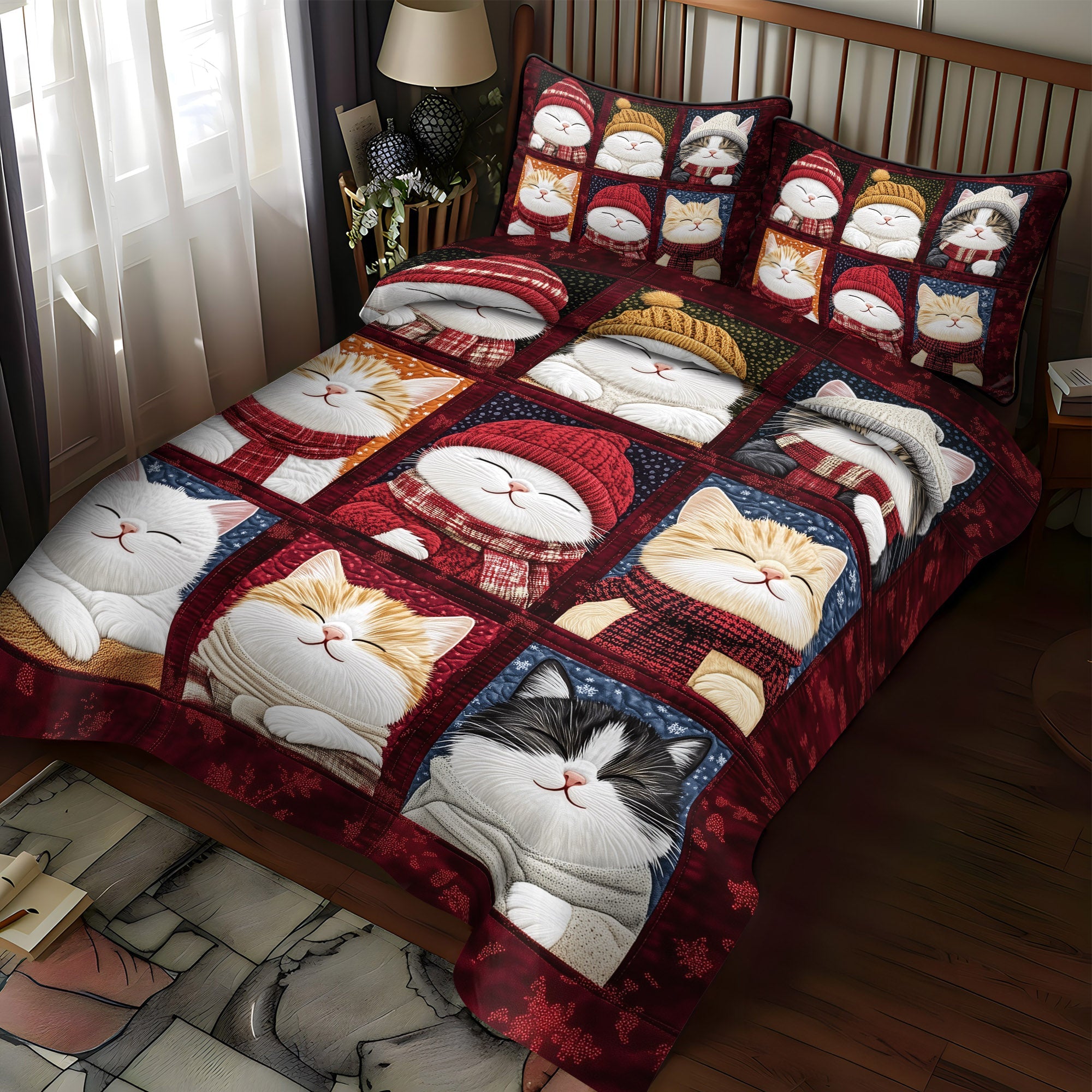 Cozy Cats 3-Piece Quilted Bedding Set NCU0TL1179