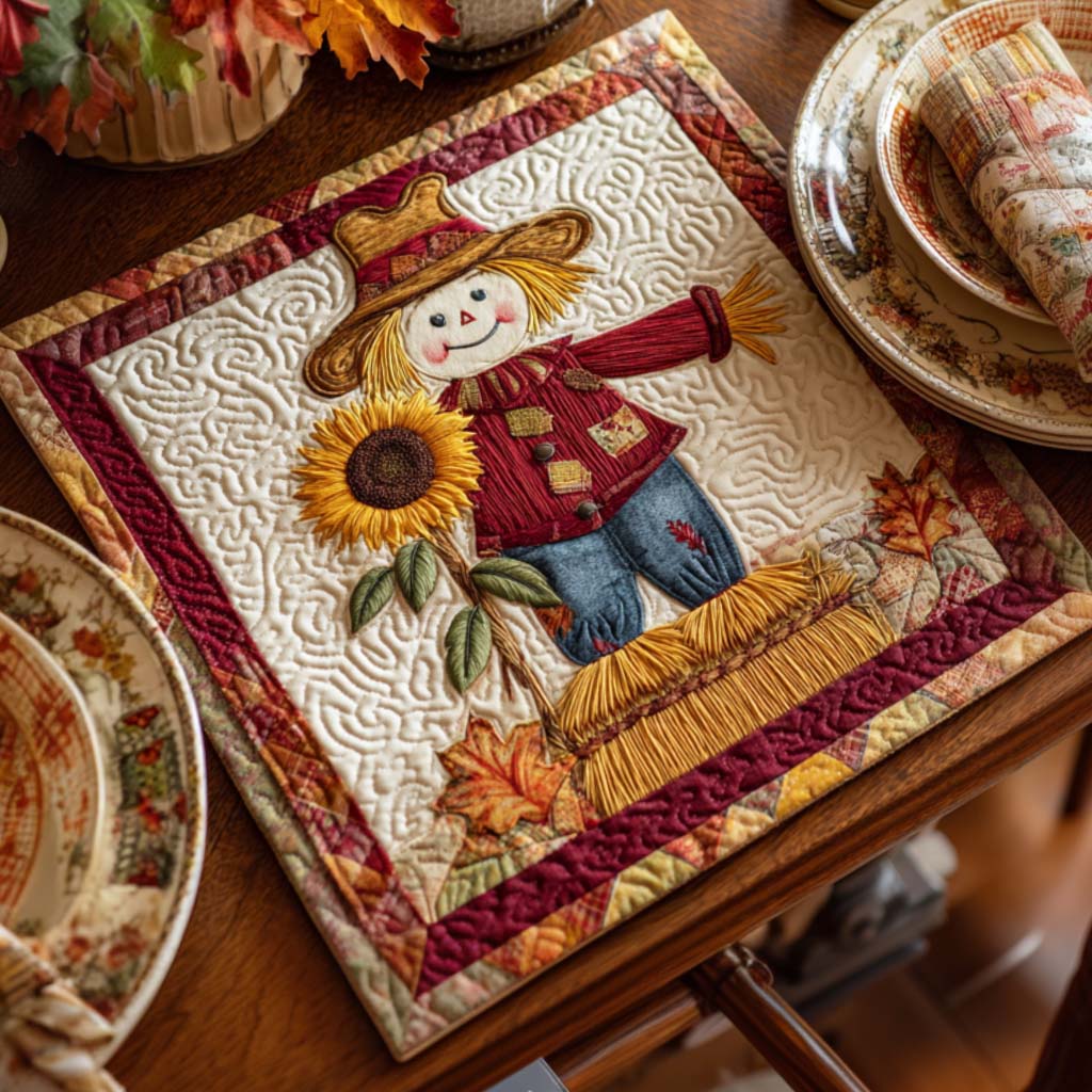 Cozy Scarecrow Patch Quilted Table Topper NCU0NNT1223