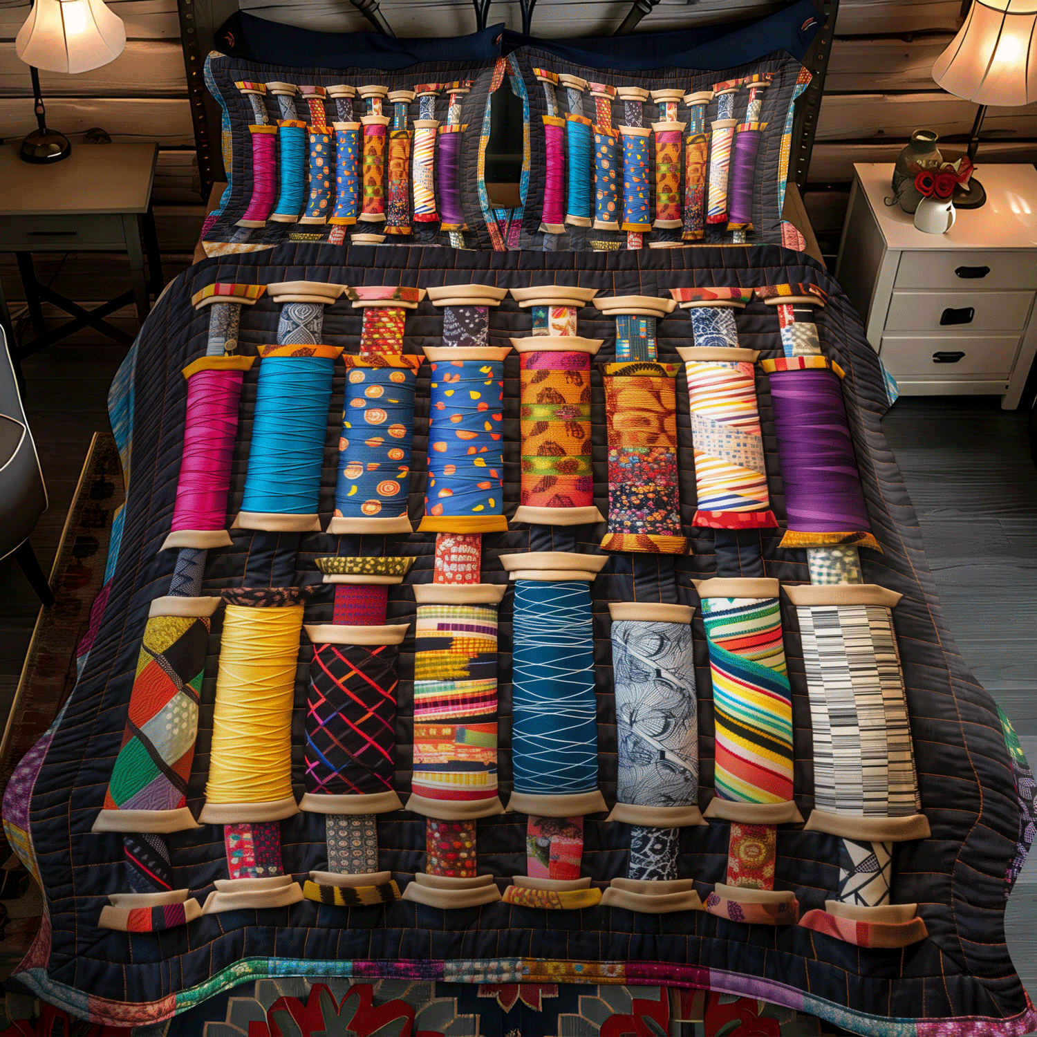 Crafty Spools 3-Piece Quilted Bedding Set NCU0TH1298