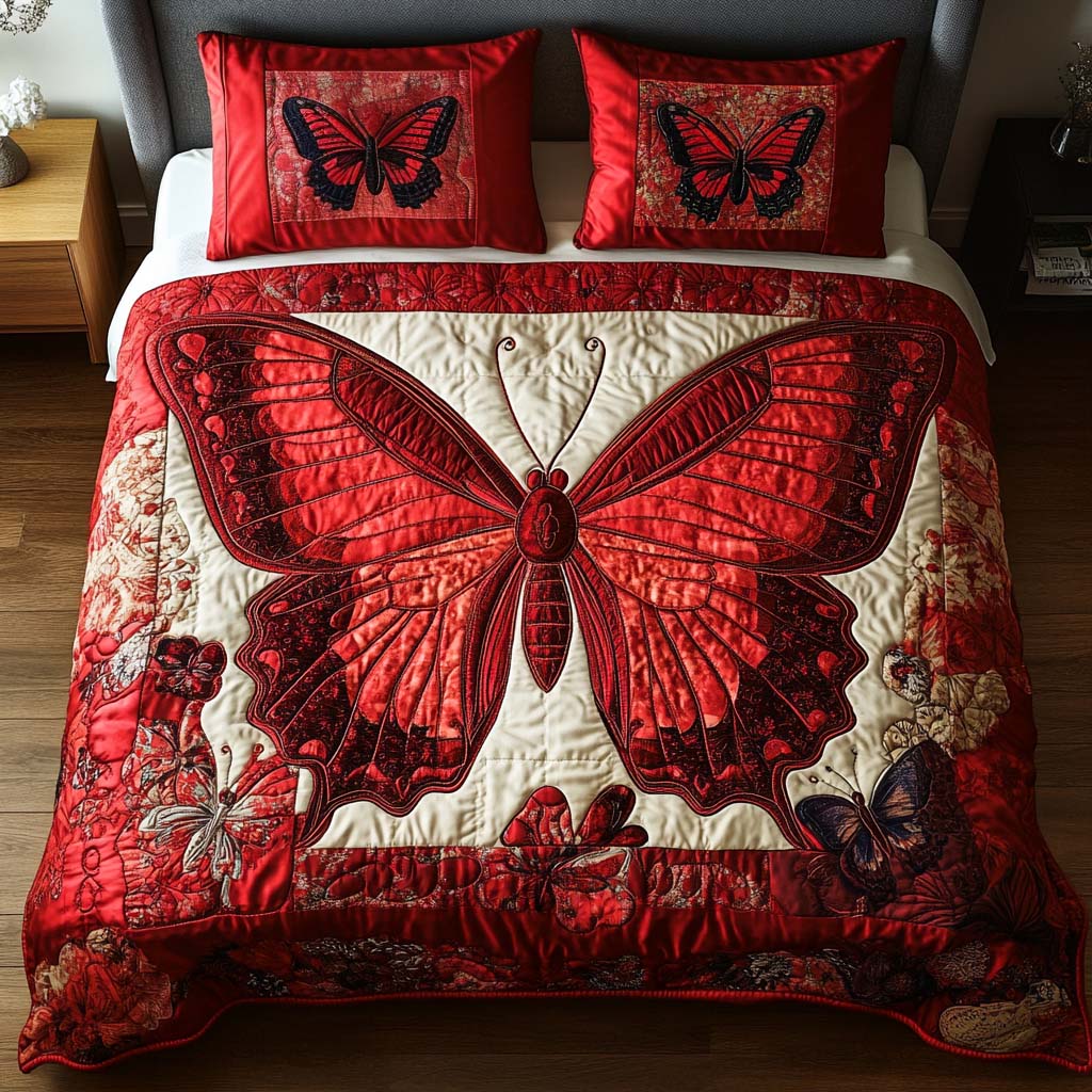 Crimson Beauty 3-Piece Quilted Bedding Set NCU0NT2278