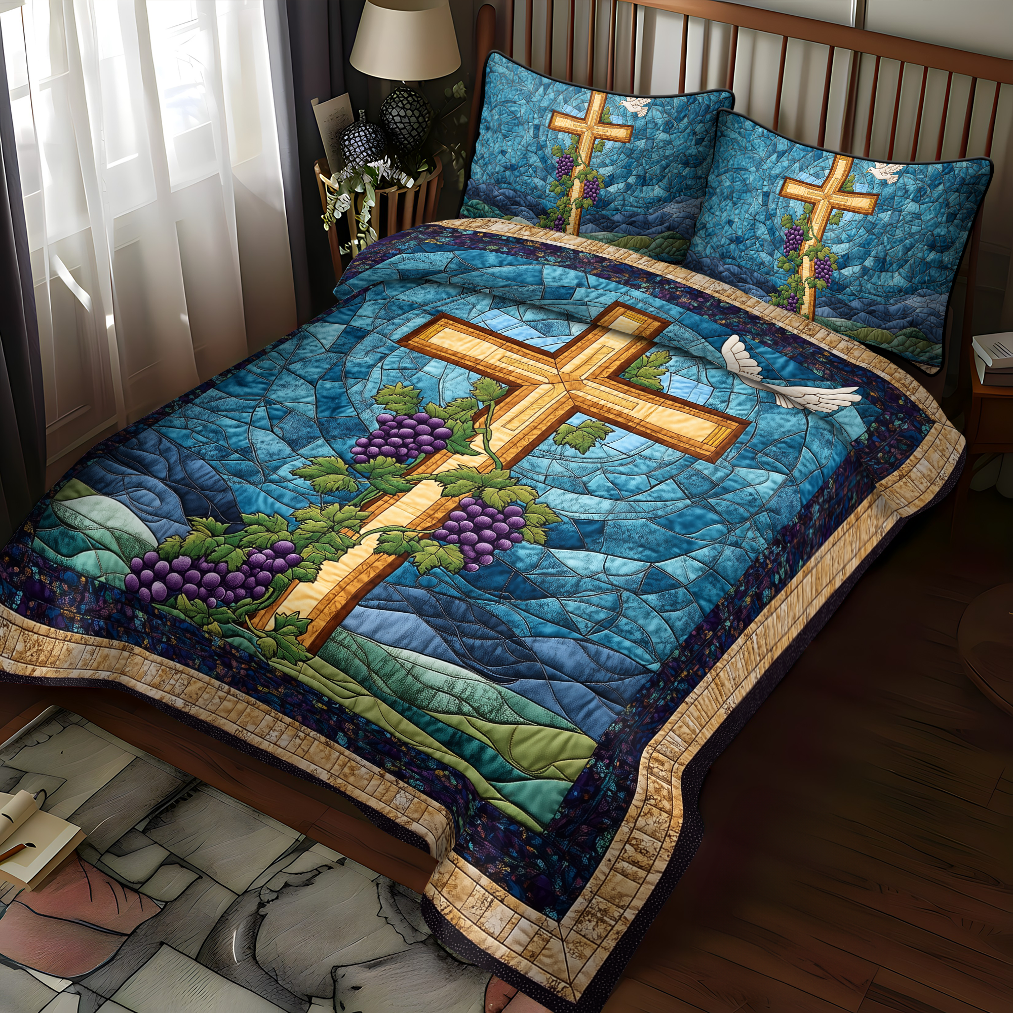 Cross of Courage 3-Piece Quilted Bedding Set NCU0DK1983