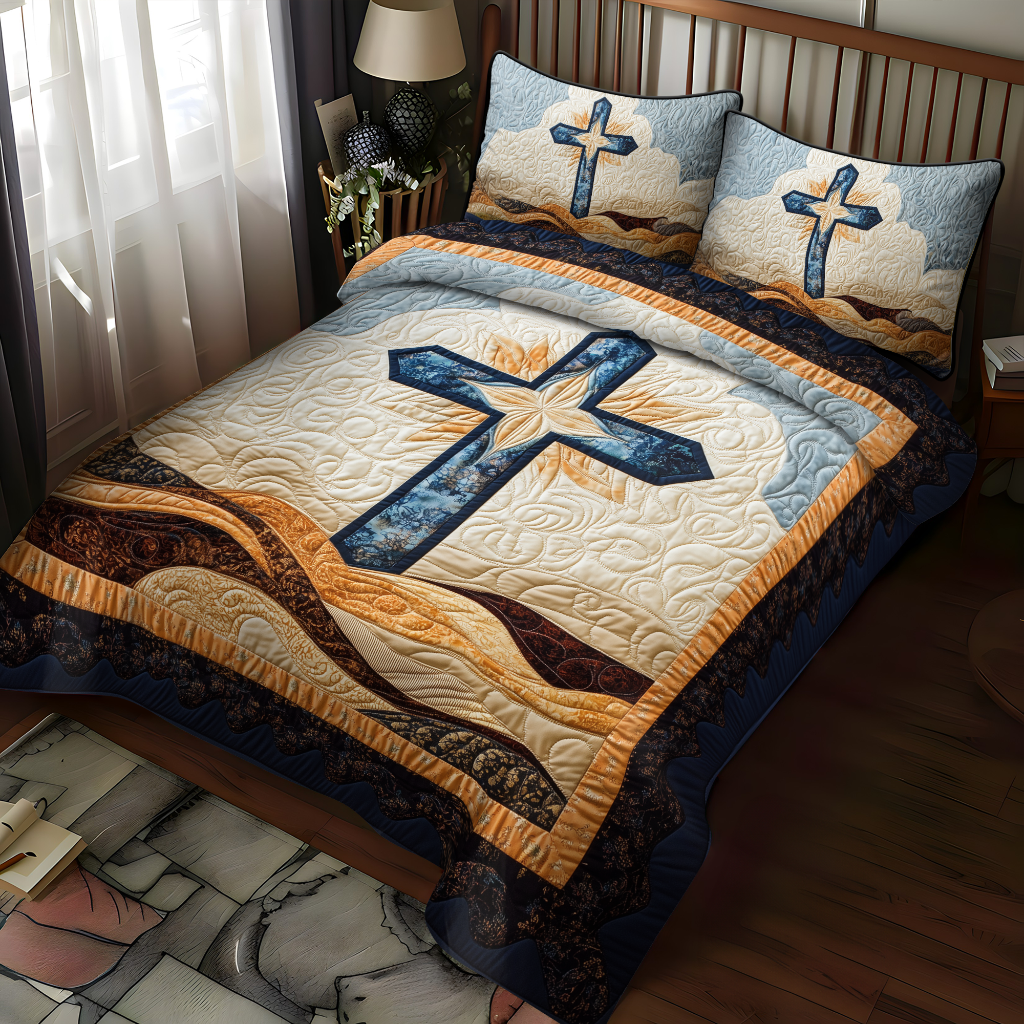 Cross of Hope 3-Piece Quilted Bedding Set NCU0DK1912