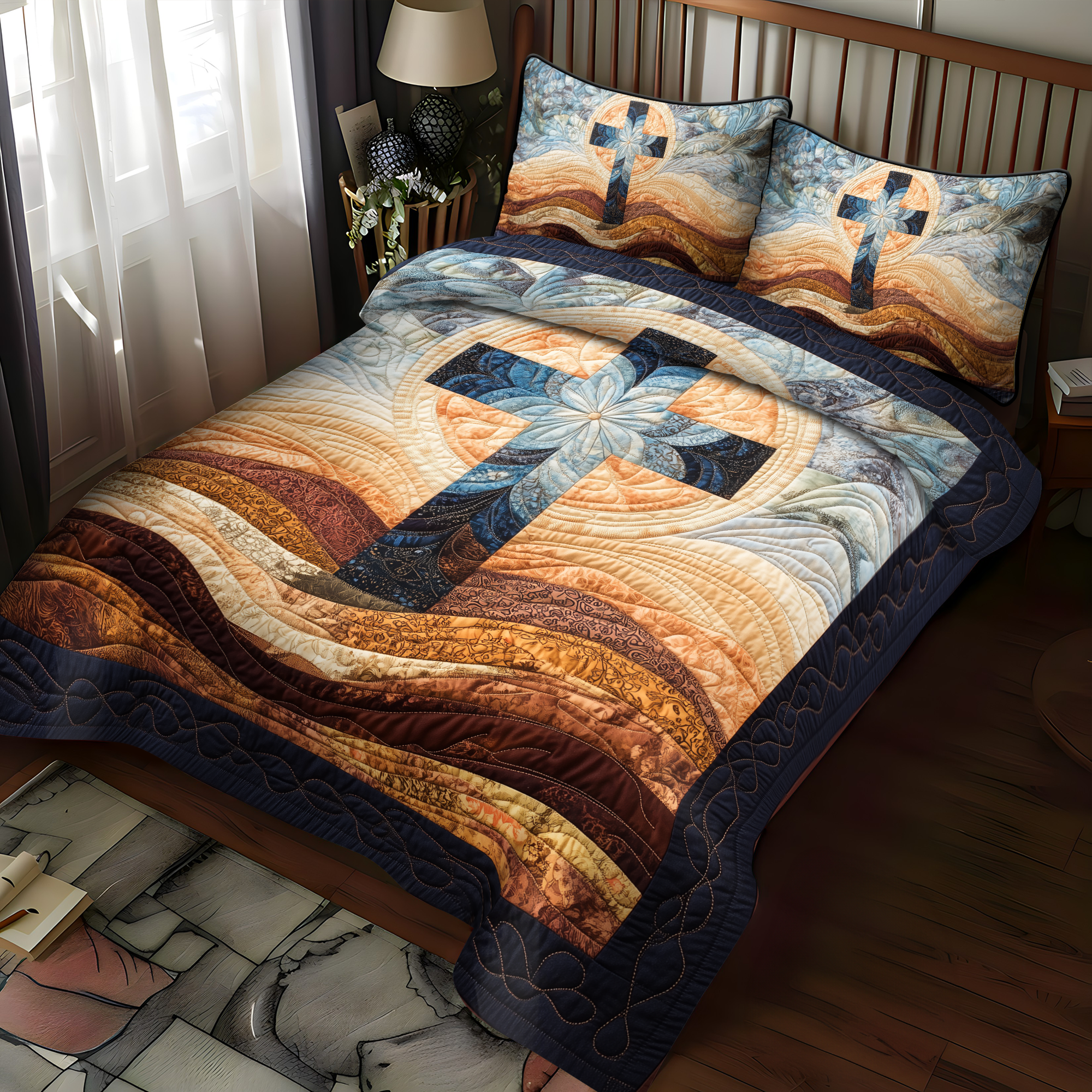 Cross of Light 3-Piece Quilted Bedding Set NCU0DK1915