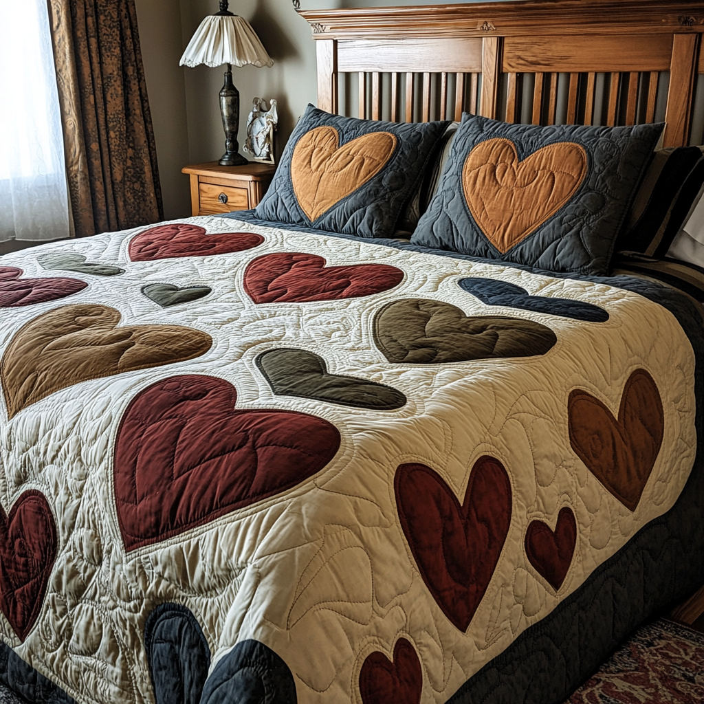 Cuddle Hearts 3-Piece Quilted Bedding Set NCU0TH1930