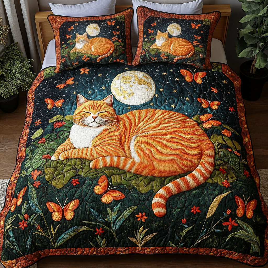 Curious Cat Chronicles 3-Piece Quilted Bedding Set NCU0DK2058
