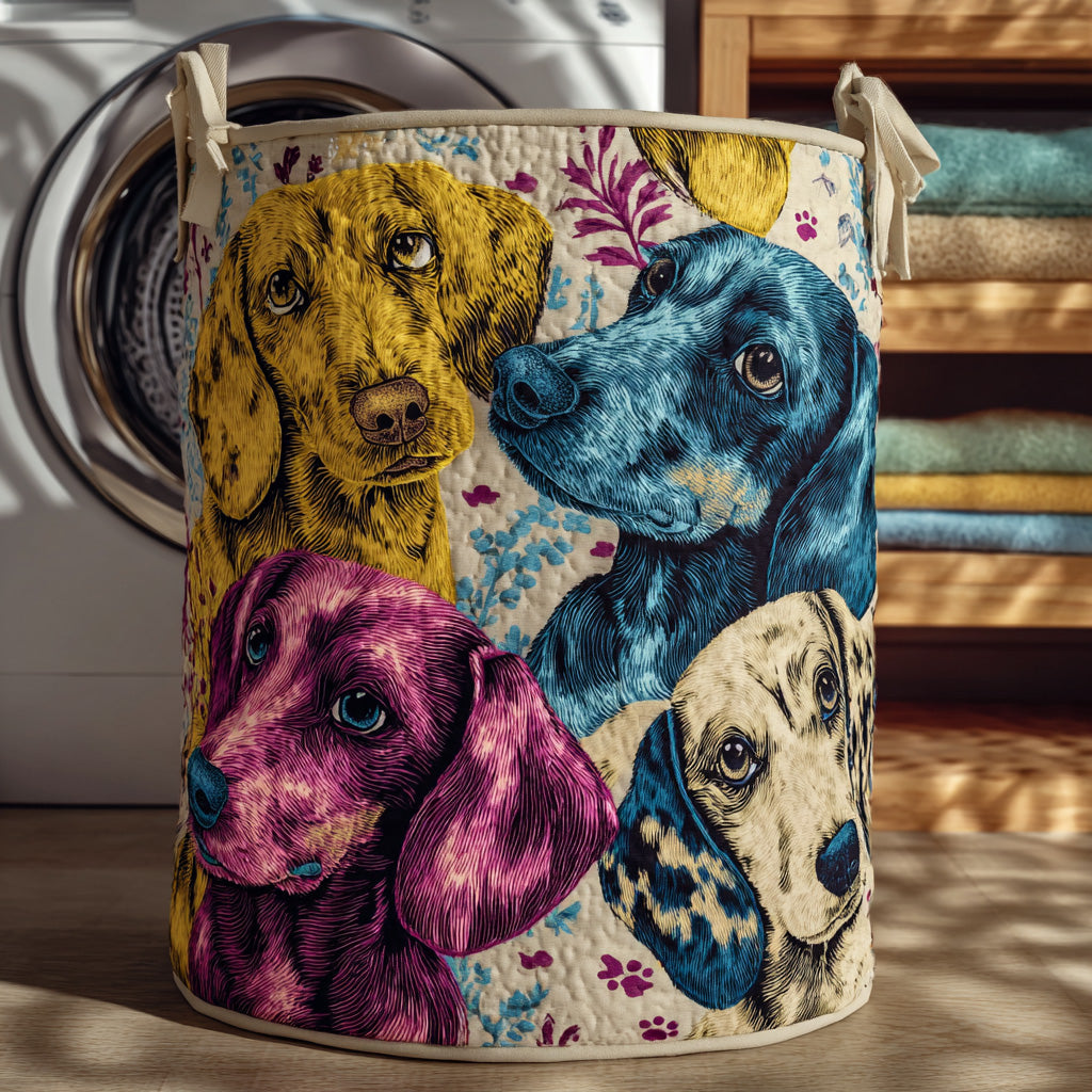 Dachshund Color Pop Quilted Laundry Basket NCU0LDH239
