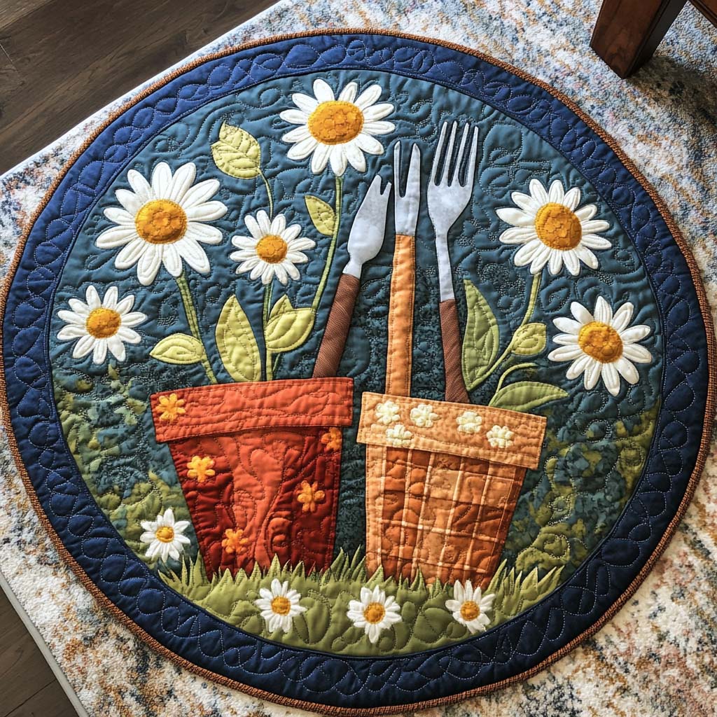 Daisy Pots Quilted Round Mat NCU0NNT1936