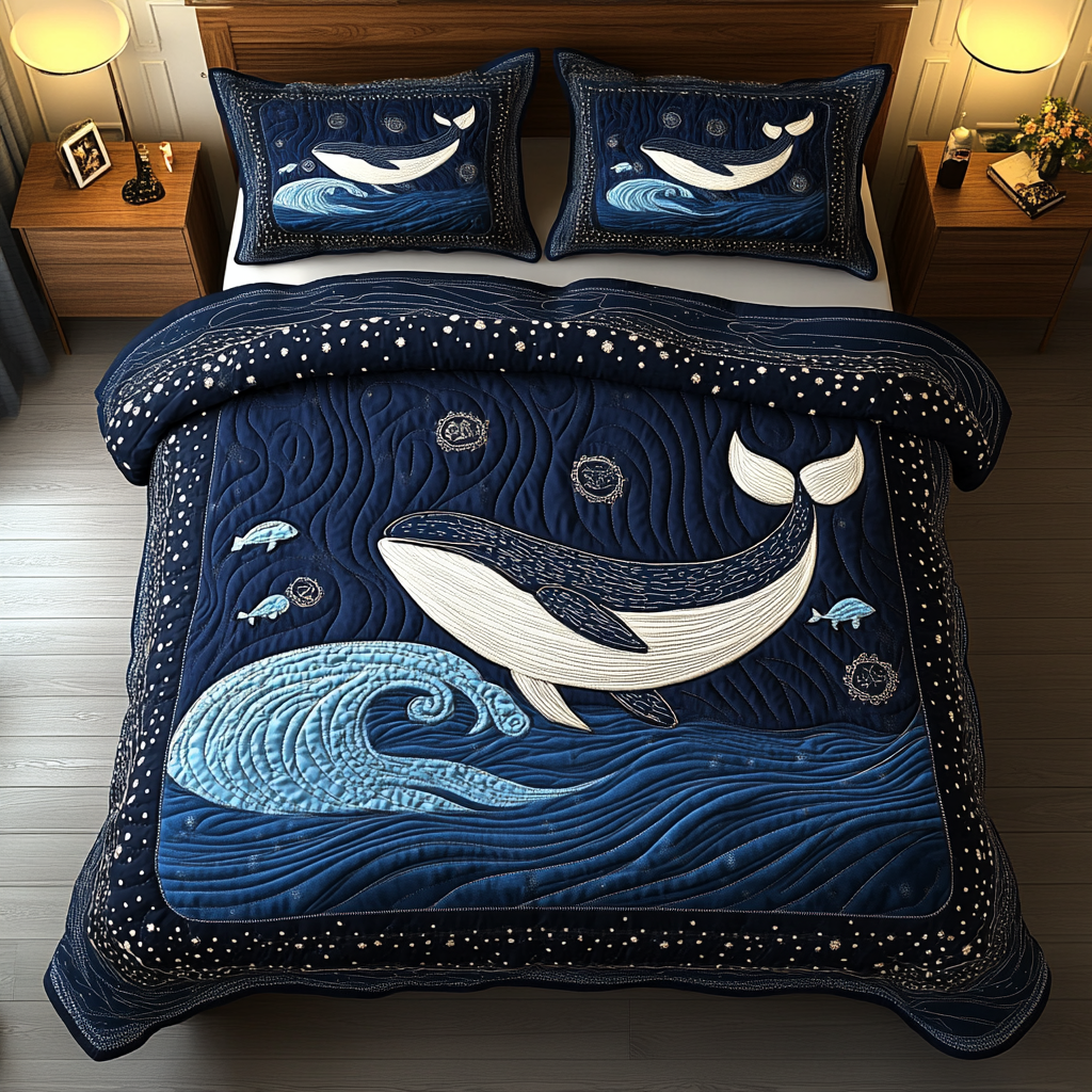 Deep Blue Drift 3-Piece Quilted Bedding Set NCU0DDK179