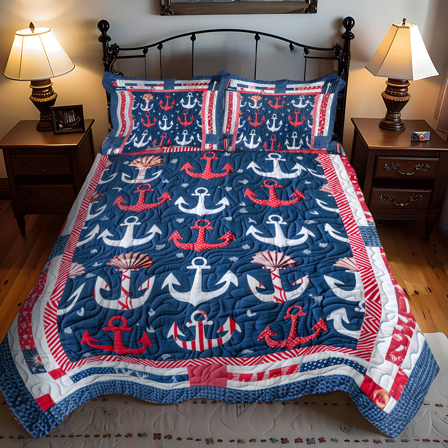 Deep Sea Anchors 3-Piece Quilted Bedding Set NCU0TH1220