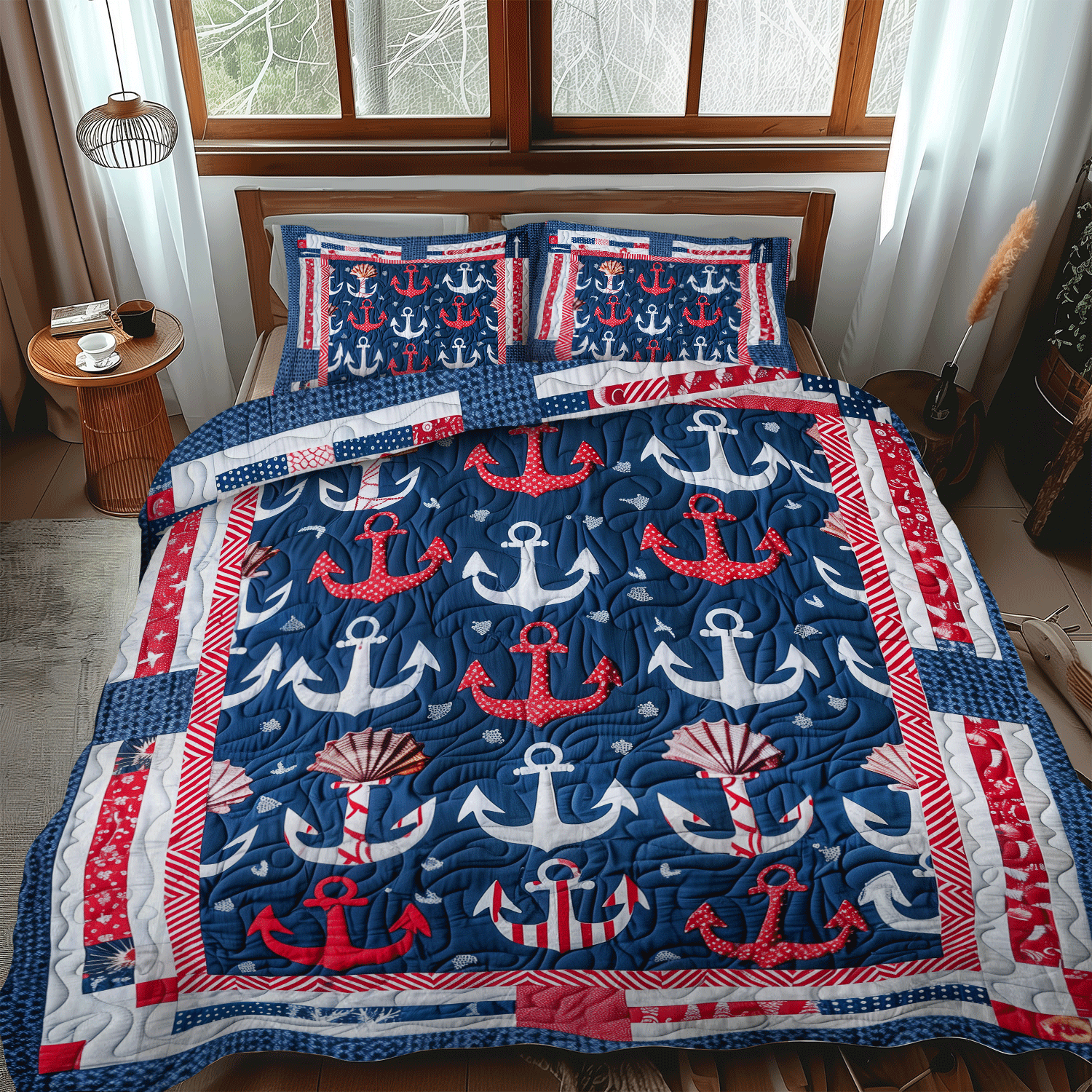 Deep Sea Anchors 3-Piece Quilted Bedding Set NCU0TH1220