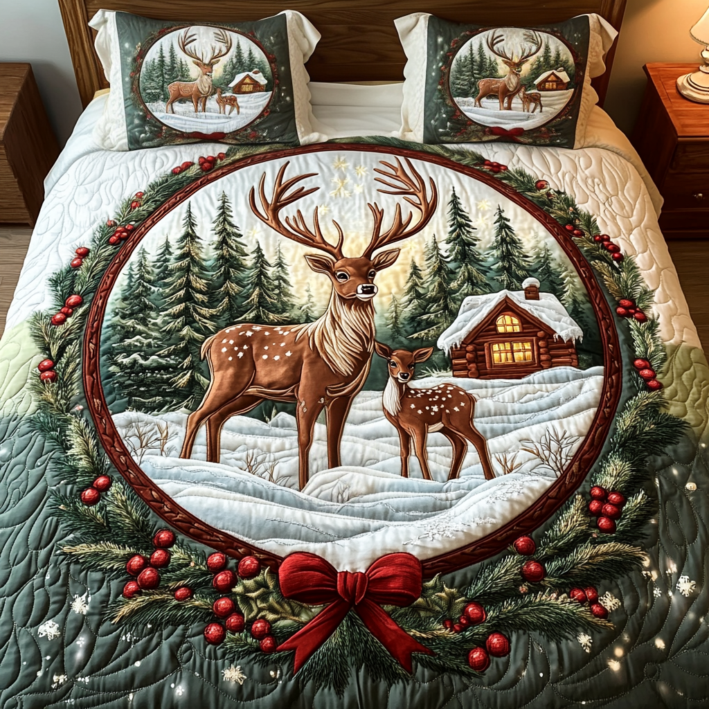 Deer In Cheer 3-Piece Quilted Bedding Set NCU0VH533