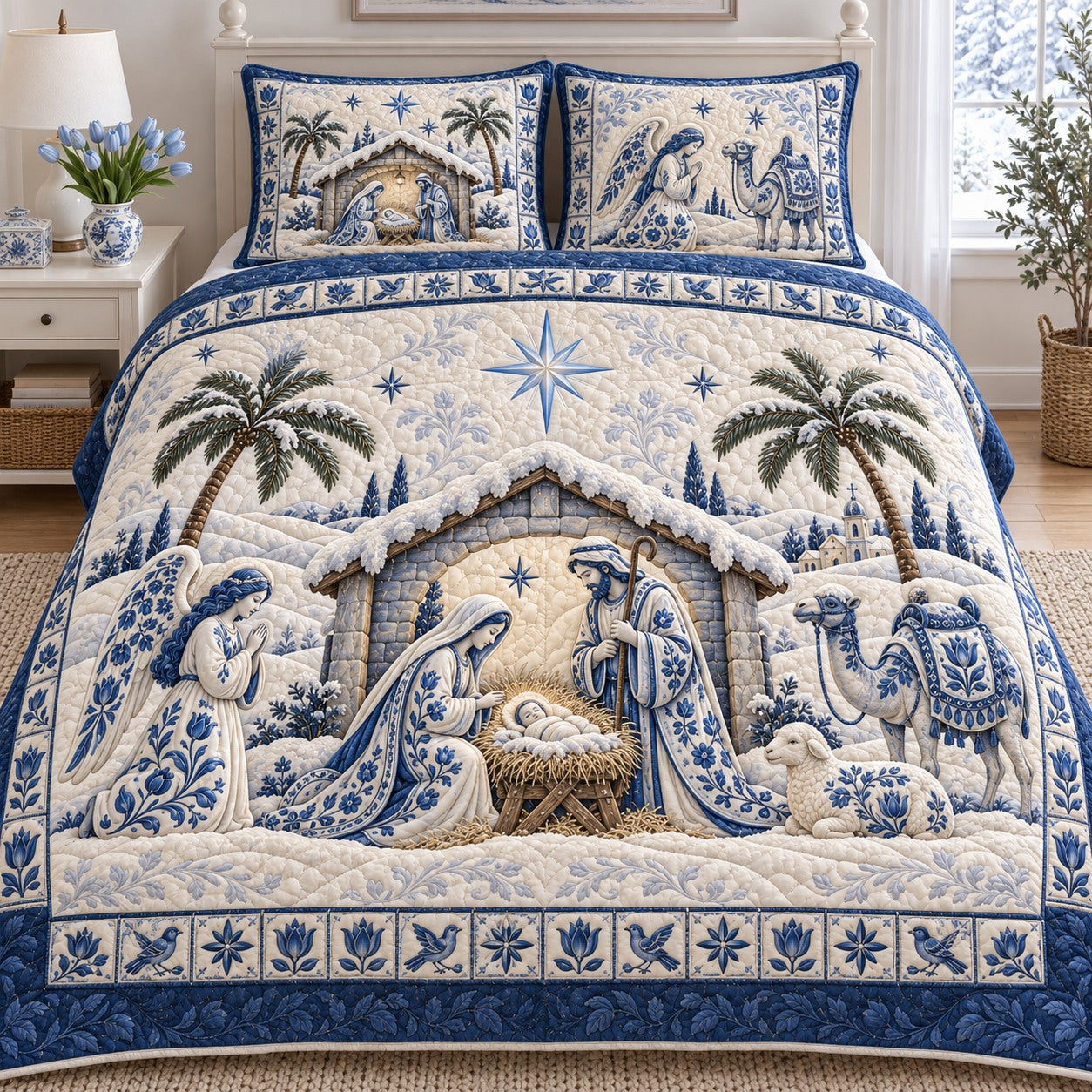 Delft Desert Nativity 3-Piece Quilted Bedding Set NCU0NTD2378